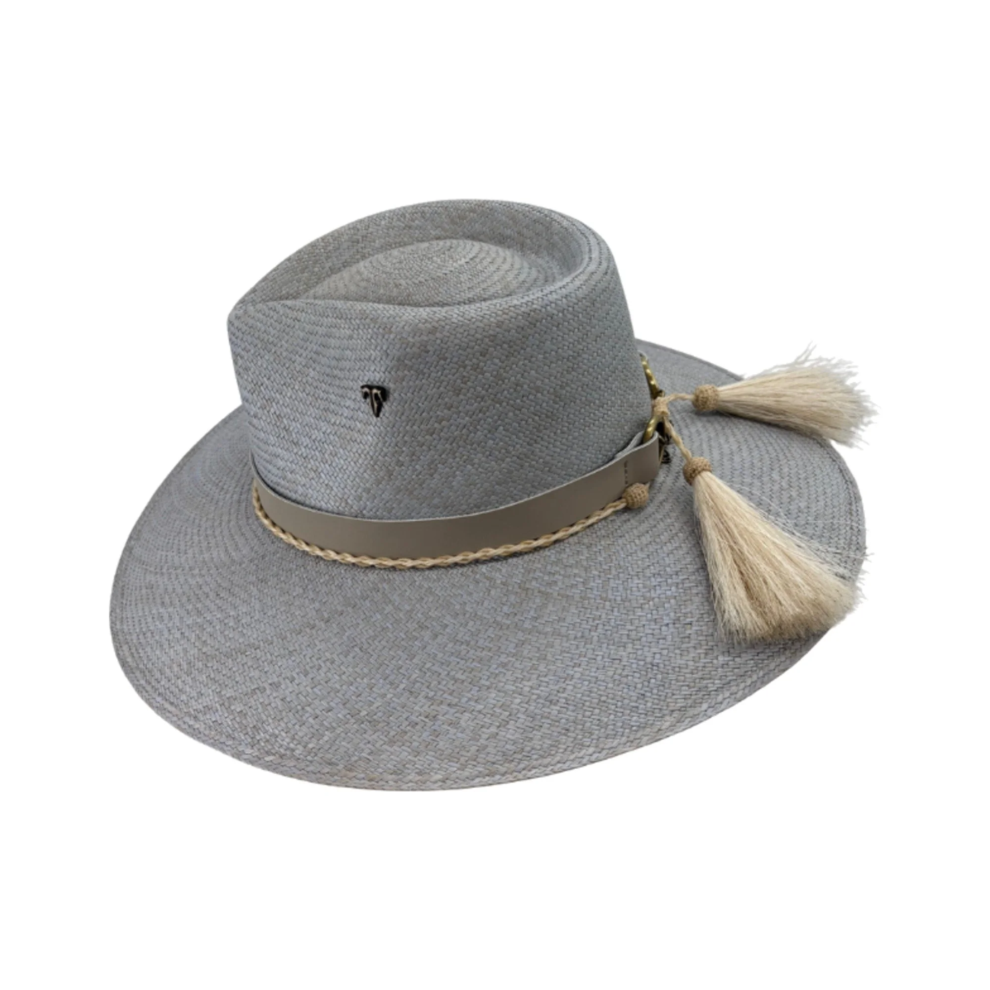 LAUREN handwoven toquilla straw Panama hat in sky with braided palomino horsehair band, by TESH® Palm Beach.