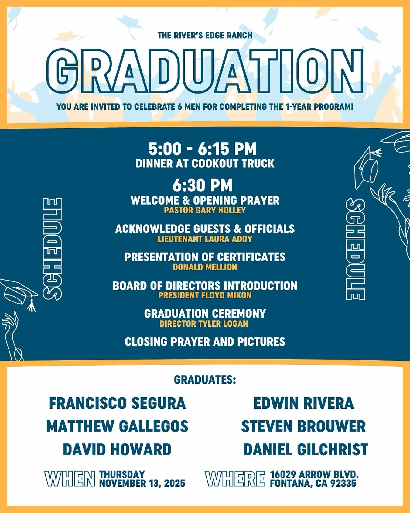 Rain or shine, graduation is ON this Thursday at CityLink! Nothing&rsquo;s stopping us from celebrating 6 incredible men who&rsquo;ve completed the 1-year program: Daniel Gilchrist, Steven Brouwer, David Howard, Edwin Rivera, Matthew Gallegos, and Fr