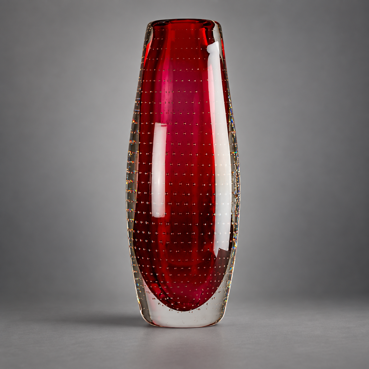 Eystein Sandnes "Bobler" Vase — Red Bubble Glass, Magnor, Norway c. 1960