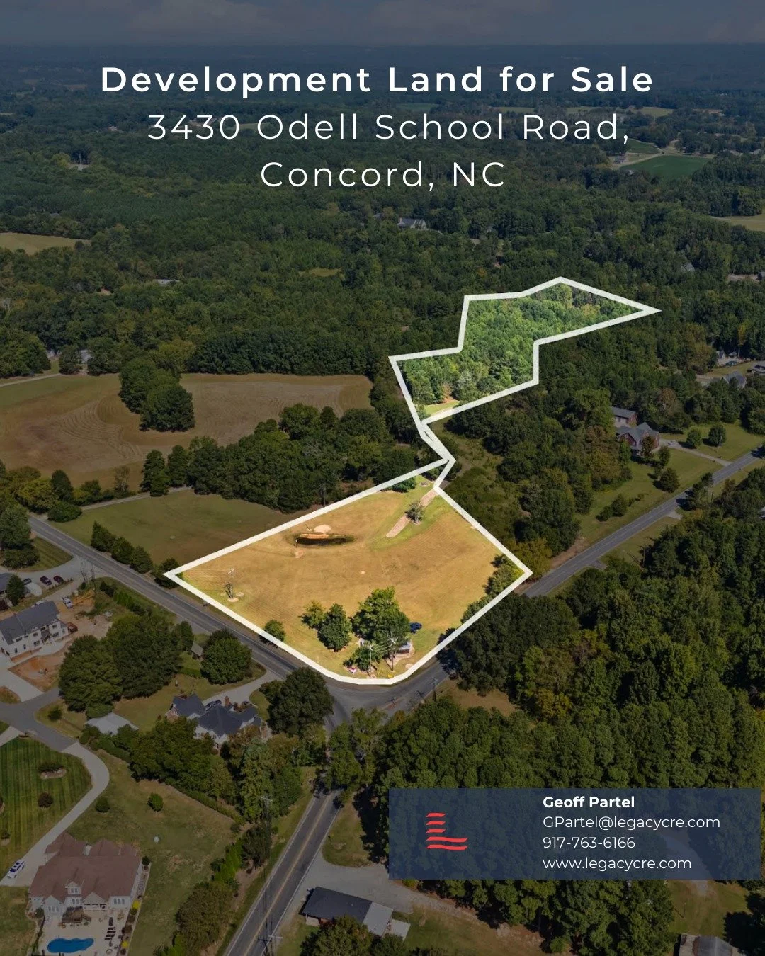 Now available: 13.55 acres of prime land in one of Concord, NC’s most sought-after areas. Located at 3430 Odell School Road, this tract is perfectly suited for a premium residential development with larger lots and scenic views.
The property i