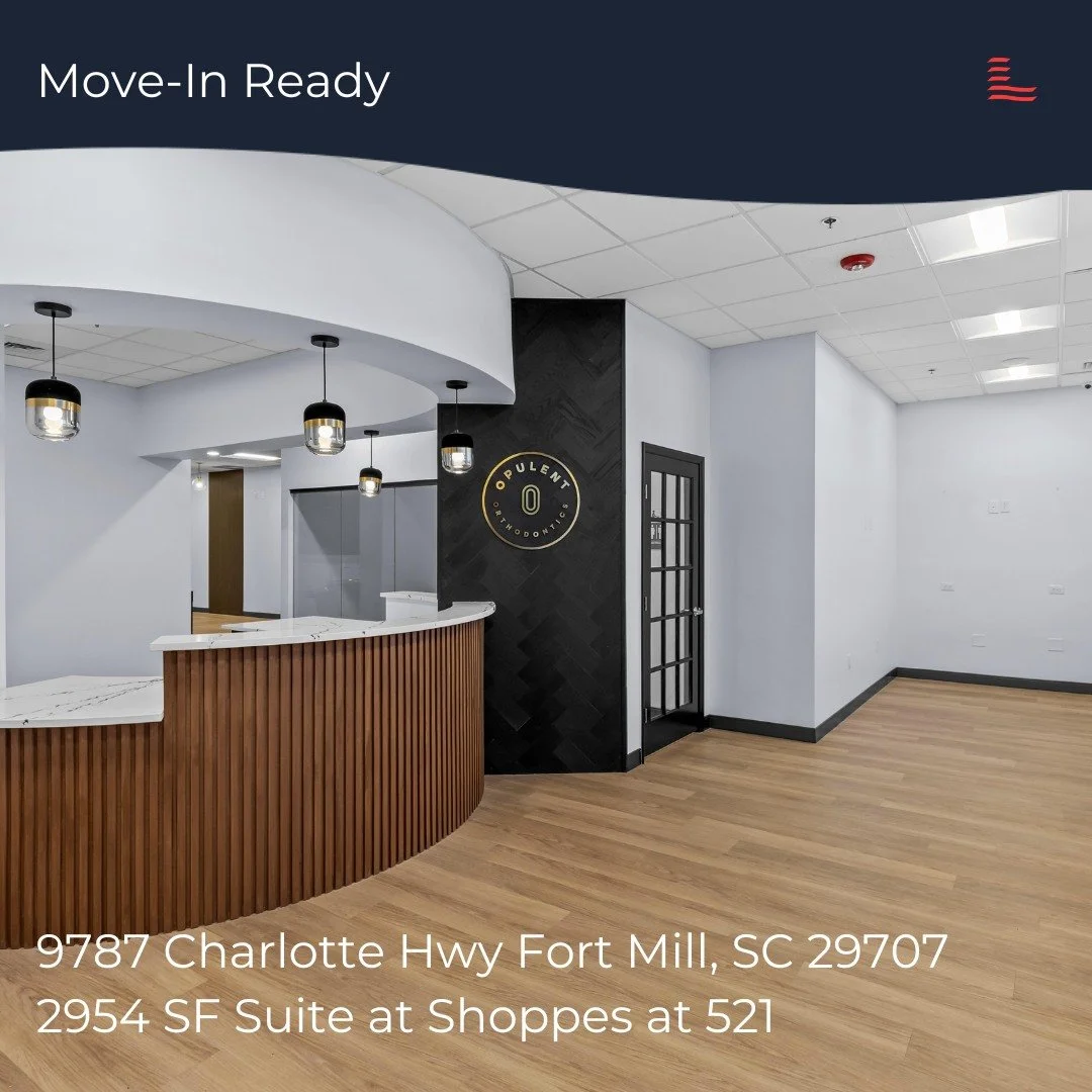 To start off the month of October -
We are Now leasing: a move-in ready 2,954 SF suite at the Shoppes at 521 in Fort Mill, SC.
Located at 9787 Charlotte Hwy, this beautifully designed two-story office and retail center offers high-end finishes, a b