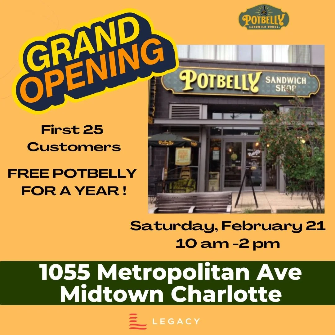 Huge congratulations to Legacy client @potbelly on opening their newest location! 🎉 Come out this Saturday, Feb 21 (10&ndash;2) for the Grand Opening.
Be one of the first 25 customers and enjoy FREE Potbelly FOR A YEAR!! #grandopening #legacyrealest