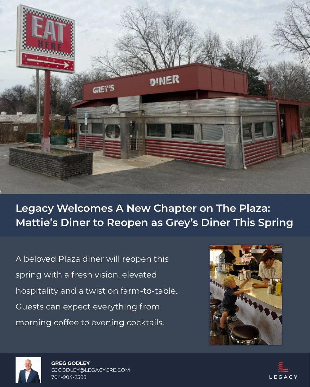 Friday Feature:

Legacy Welcomes a New Chapter on The Plaza: Mattie&rsquo;s Diner to Reopen as Grey&rsquo;s Diner This Spring

A beloved Plaza landmark is entering its next chapter. Mattie&rsquo;s Diner will reopen this spring as Grey&rsquo;s Diner, 