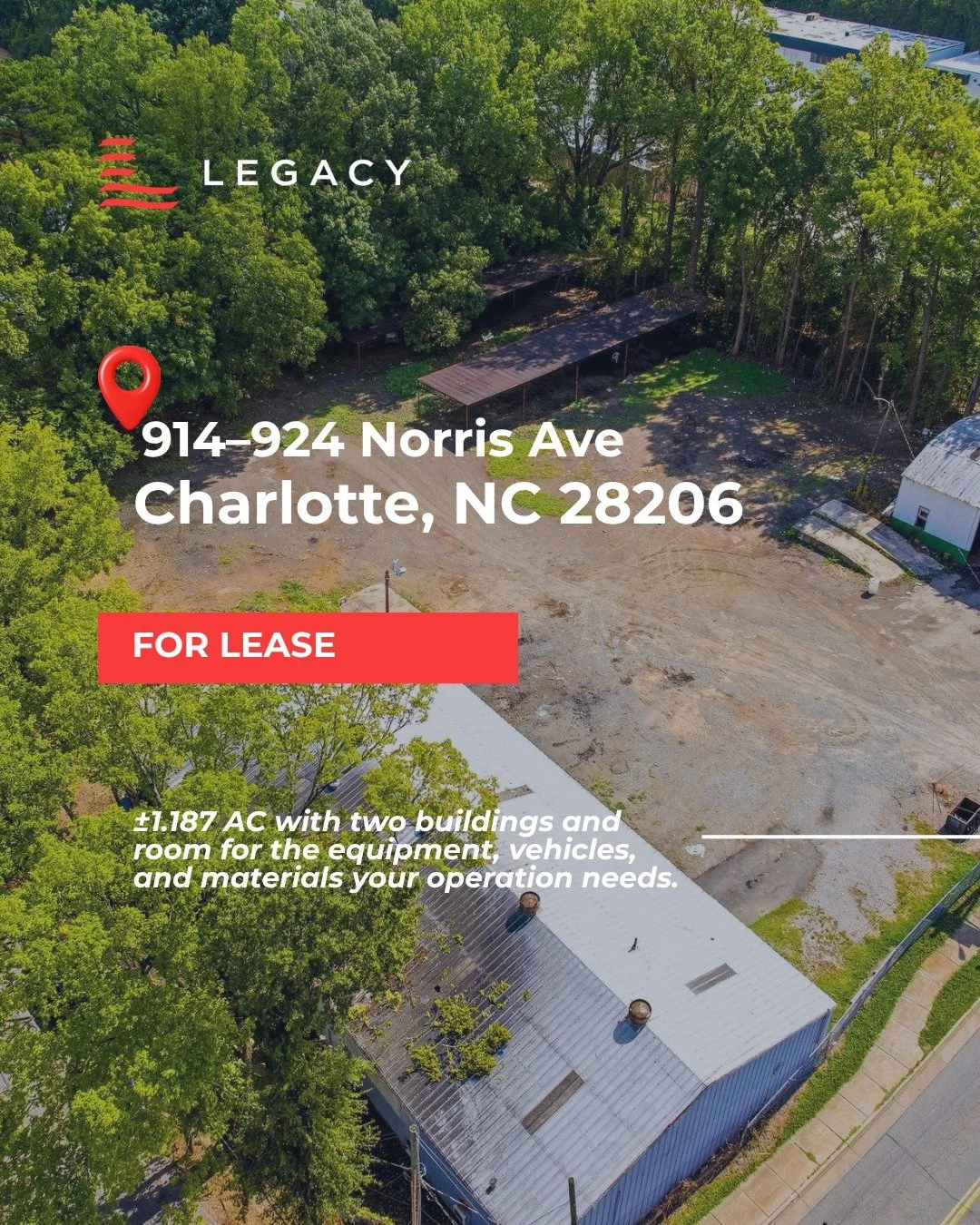 📍 914&ndash;924 Norris Ave, Charlotte, NC 28206
A close-in industrial site built for businesses that need both indoor space and room to operate outdoors.
Now available for lease, the property offers:

&plusmn;1.187 acres of Industrial Outdoor Storag