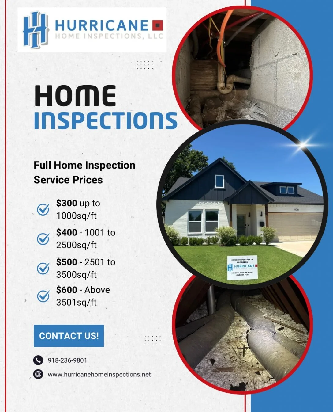 Full Home 🏠 Inspections start at just $300!
Also offering:
- Pool Inspection 🏊 
- Termite Inspection 
- Sewer Scope 🎥 
- Septic Inspections
#homeinspection #forsale #tulsa #newhome