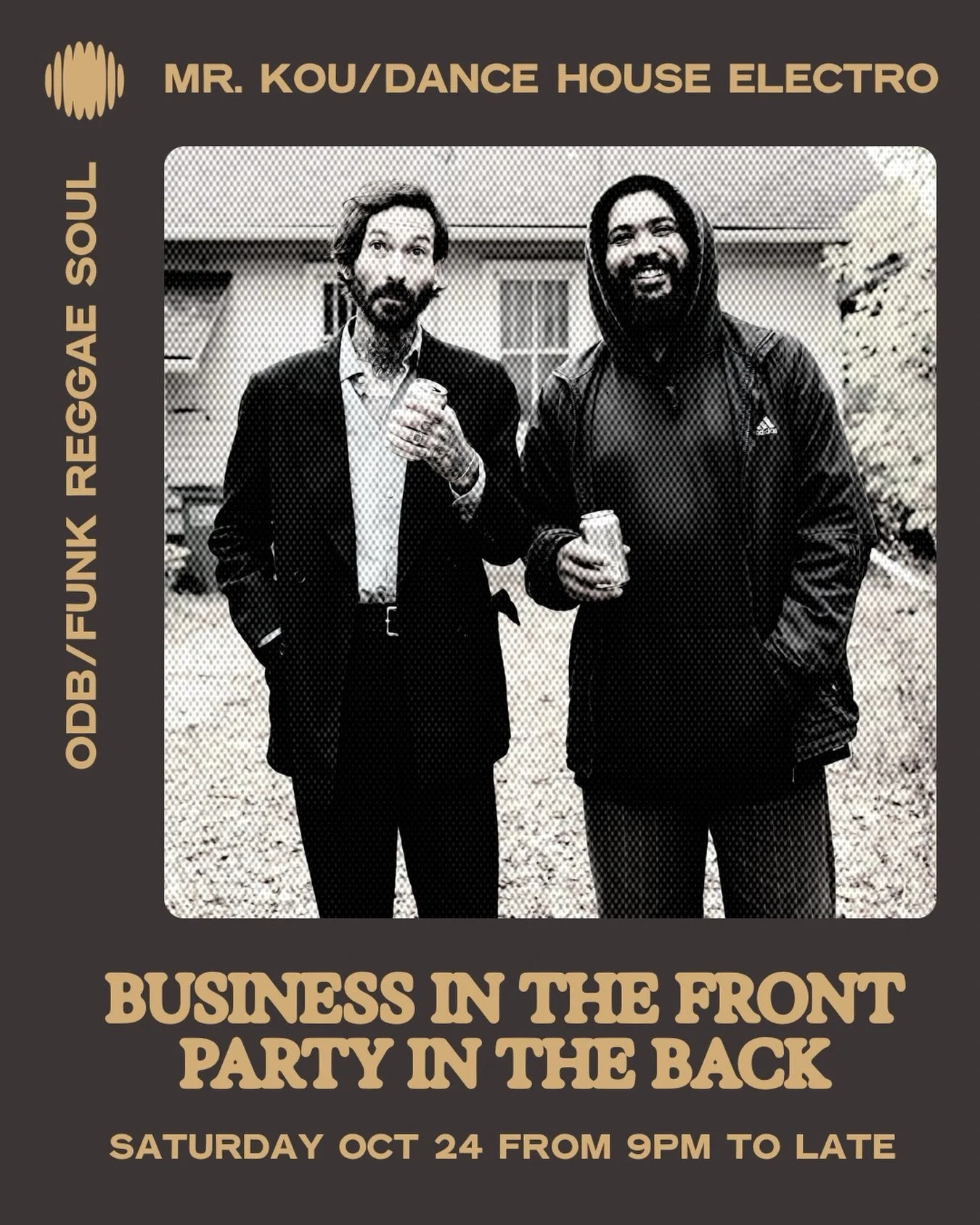 SOUND ROOM PRESENTS&hellip;

A little business. A lot of party. 

Ol&rsquo; Dirty Benson &amp; Mr. Kou are making the trip down from Edmonton to spin for one night with two moods&hellip;

First, the business with funk, reggae, and soul. Followed by t