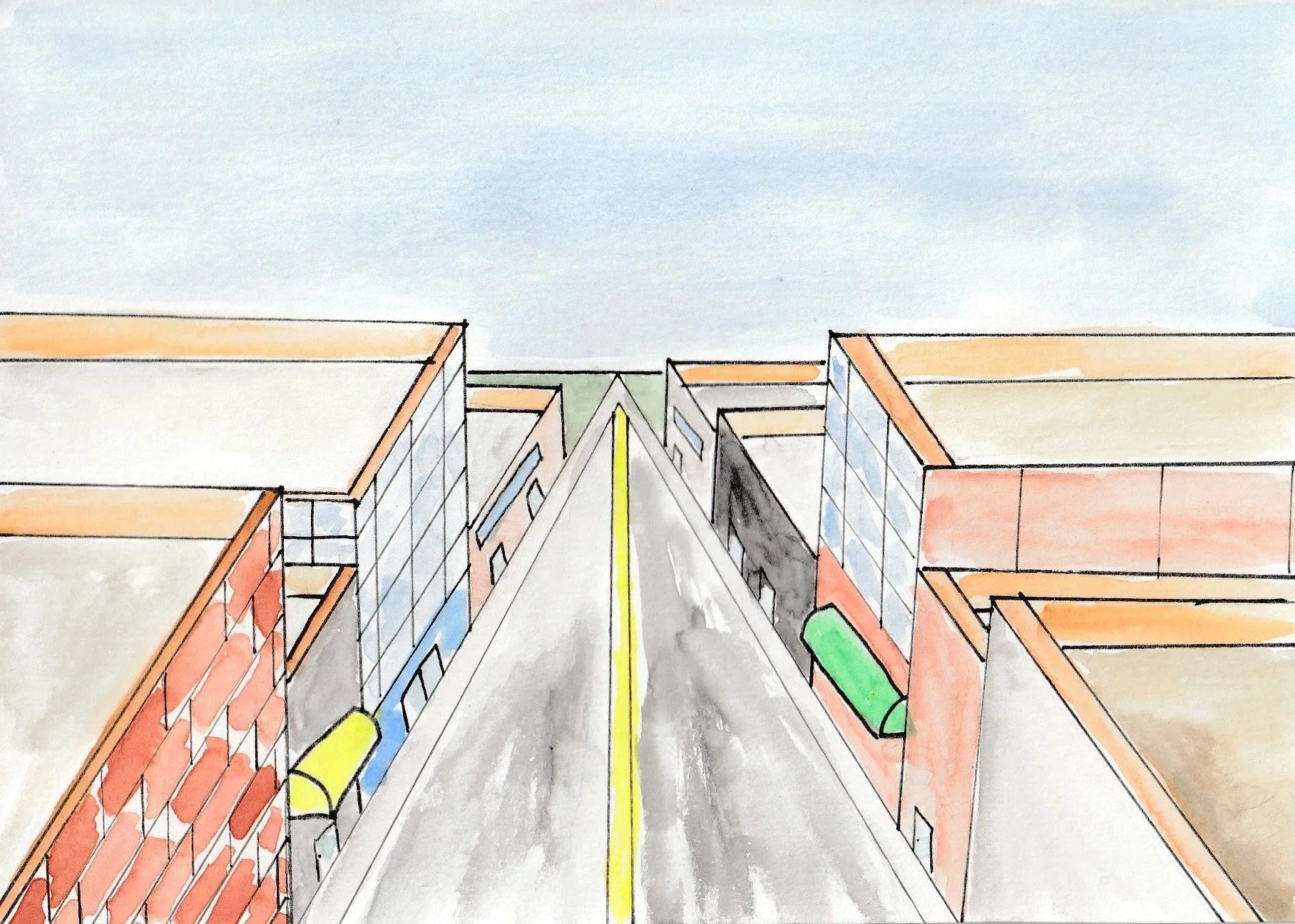 One Point Perspective Cityscape, High School