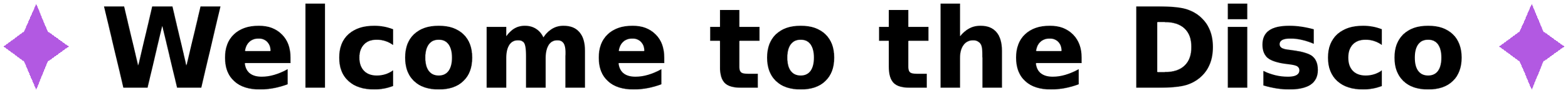 Text that says 'Welcome to the Disco' with purple diamond shapes on each side