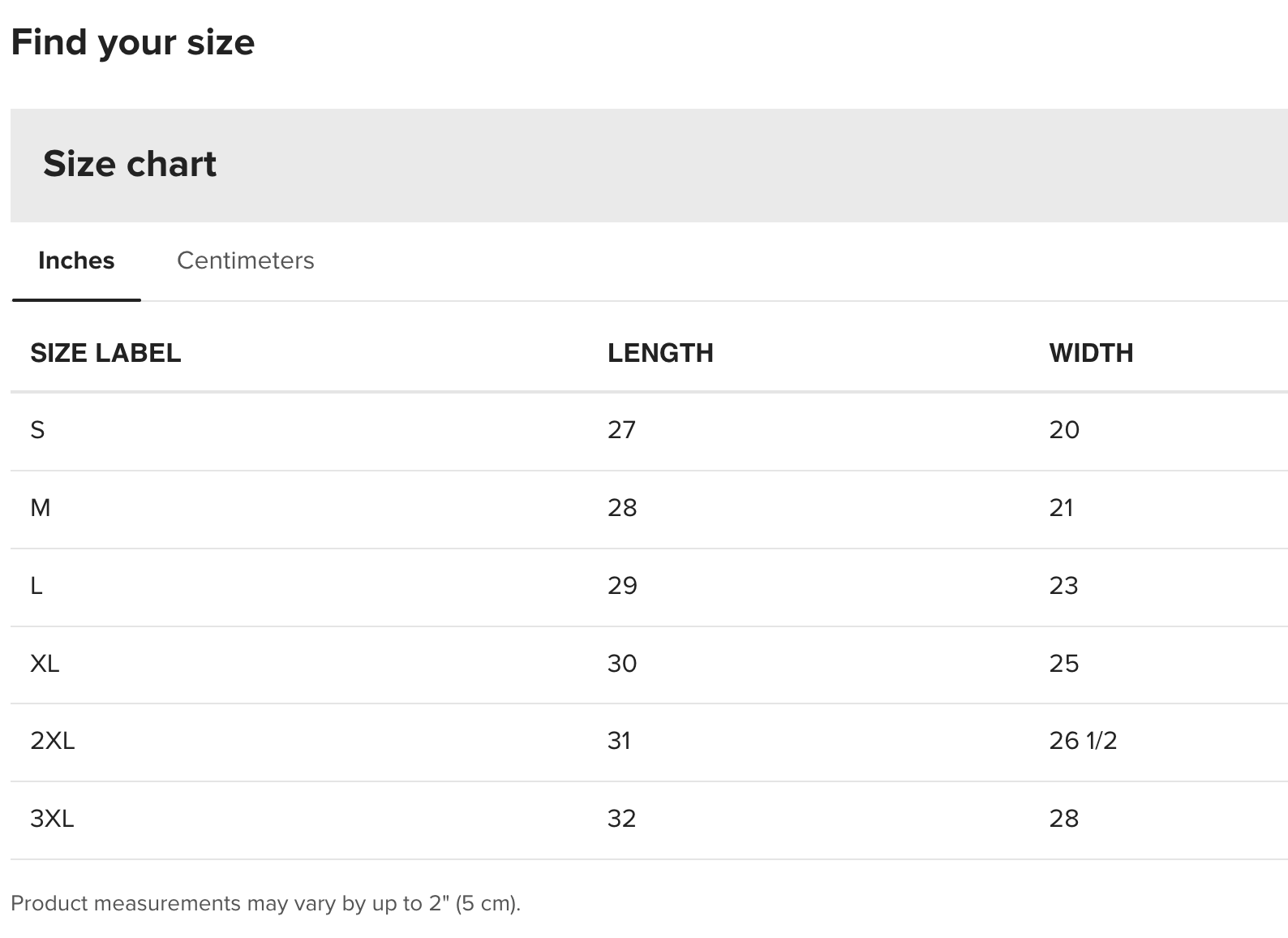 Sizes - Hoodies