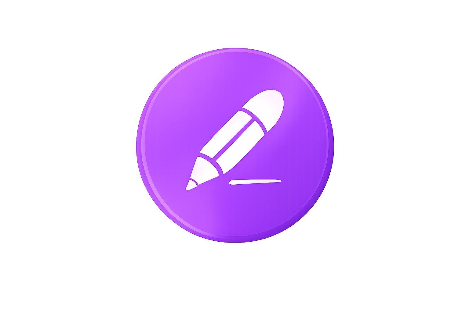 Purple circular icon with a white pencil drawing a line.