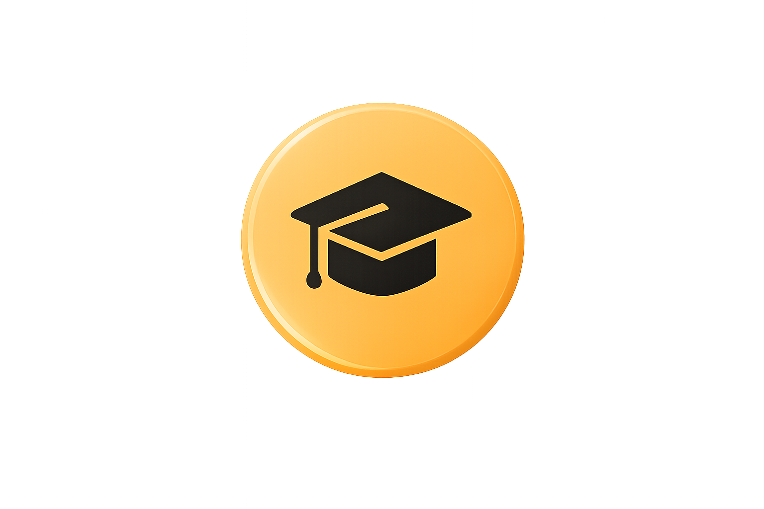 A yellow circular button with a black graduation cap icon in the center.