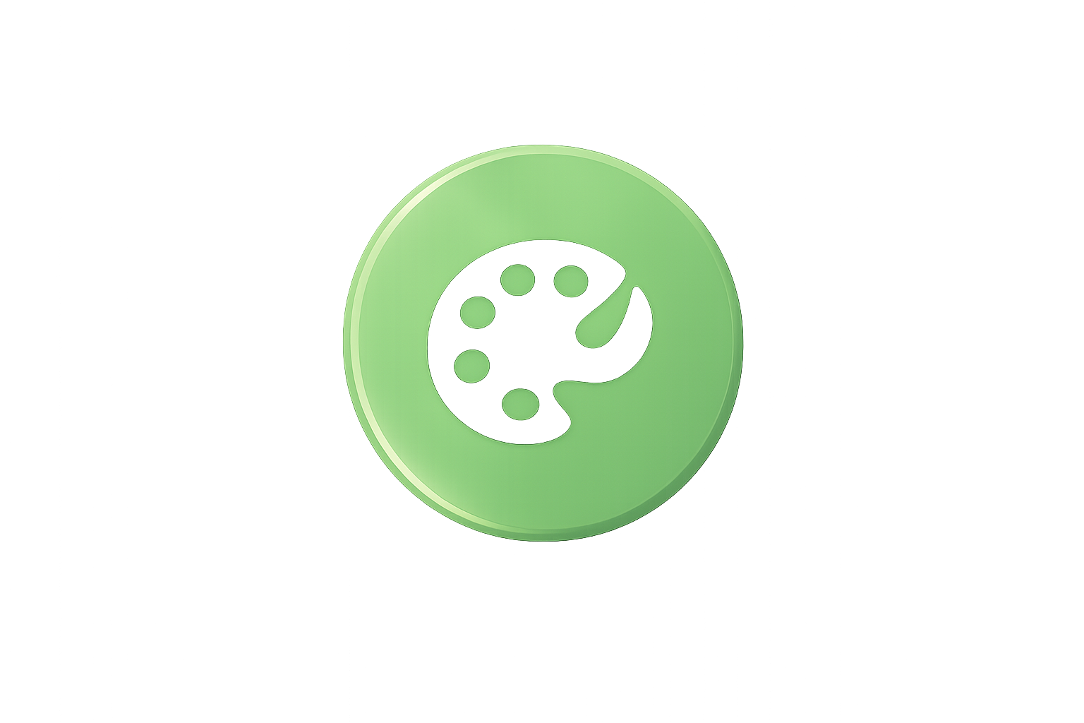 Green icon of a painter's palette on a green circular background.