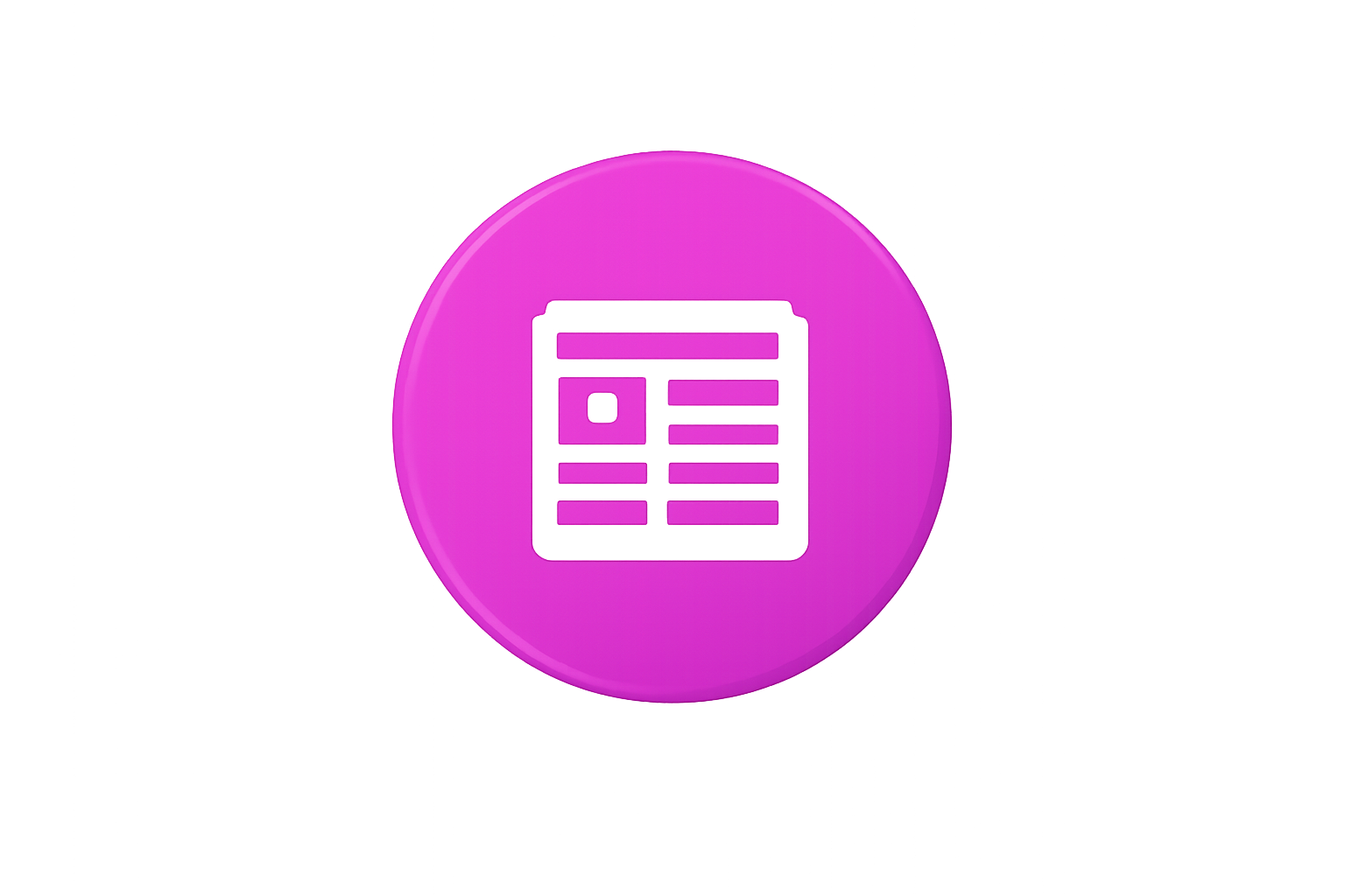 A glowing pink circular symbol with a document icon in the center, set against a dark background.