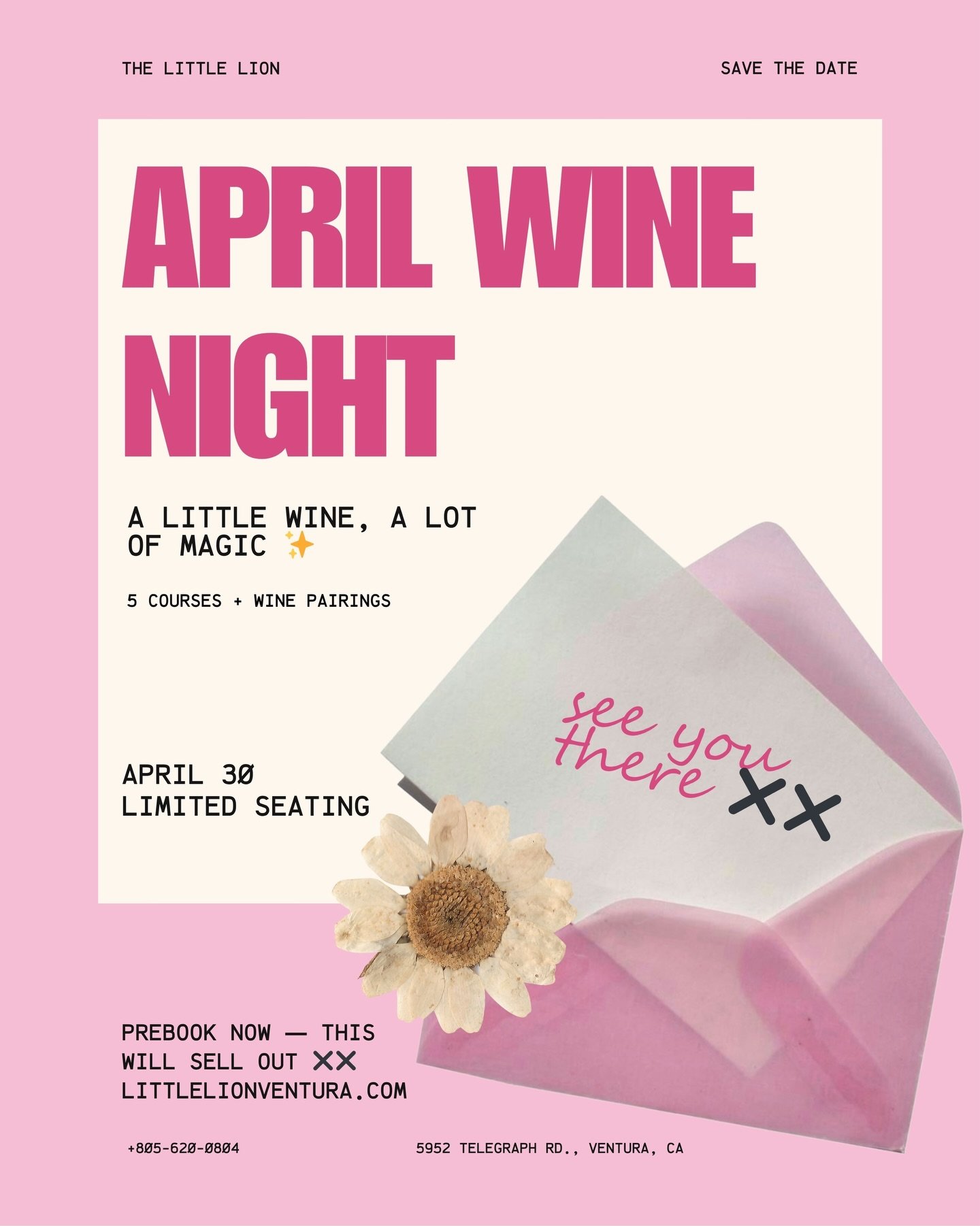 APRIL WINE NIGHT is officially live ✖✖

we&rsquo;ve been working on this one&hellip; and it&rsquo;s a good one 🍷

✨ 5 courses + curated wine pairings ✨ featuring a lineup of winemakers from our friends at J&amp;L Wines ✨ one night only

april 30 &mi