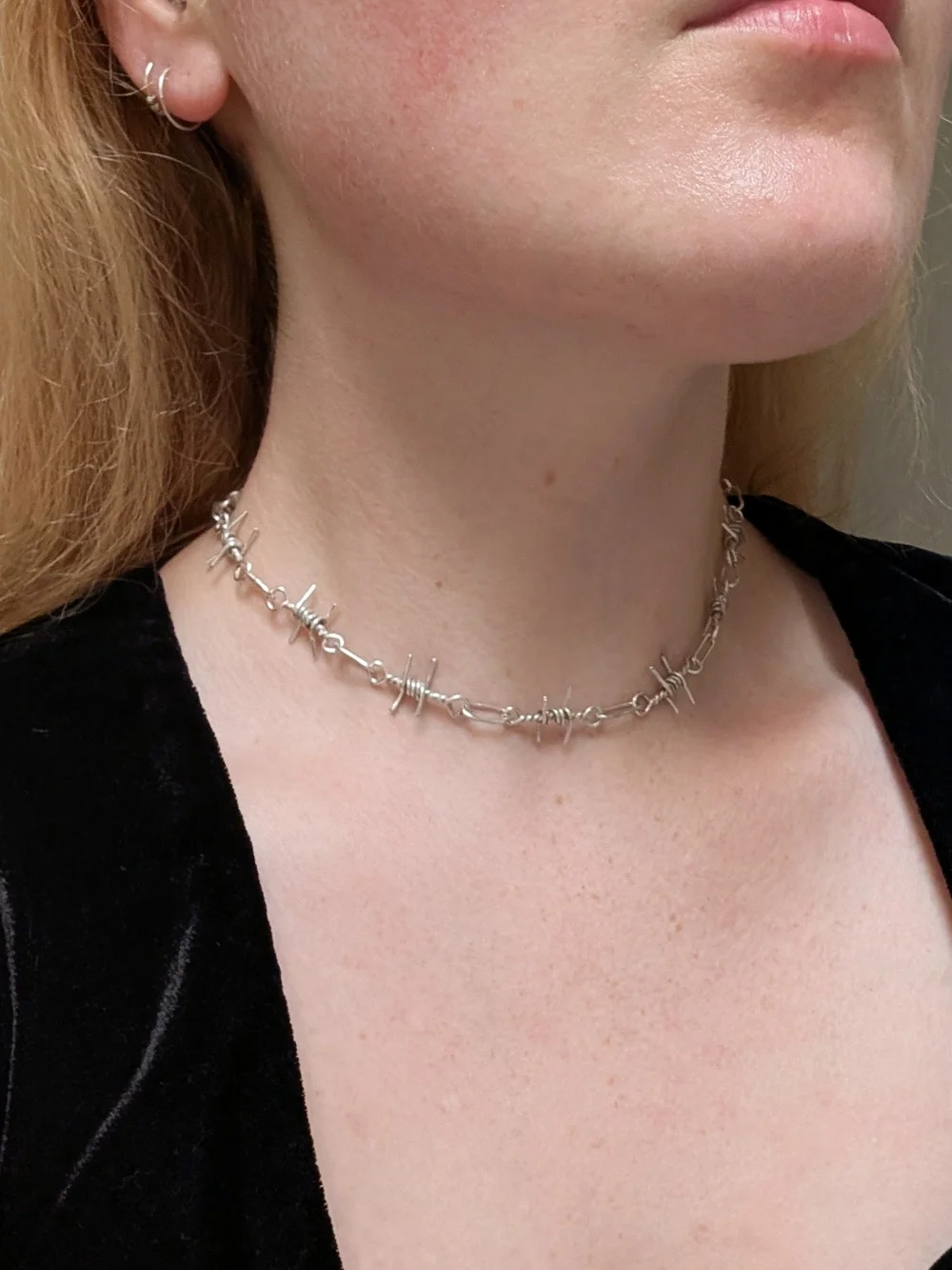 Barbed Wire Chain Necklace in Recycled Solid Sterling Silver or