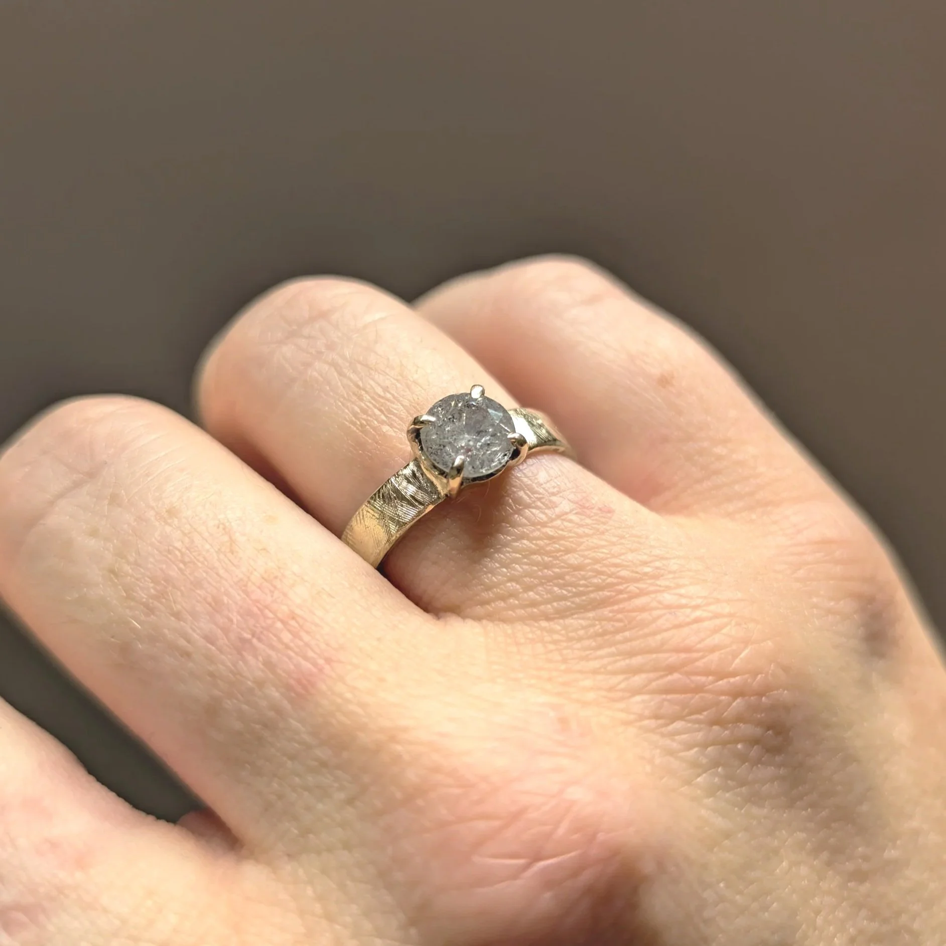 Textured Engagement Ring with Salt and Pepper Diamond