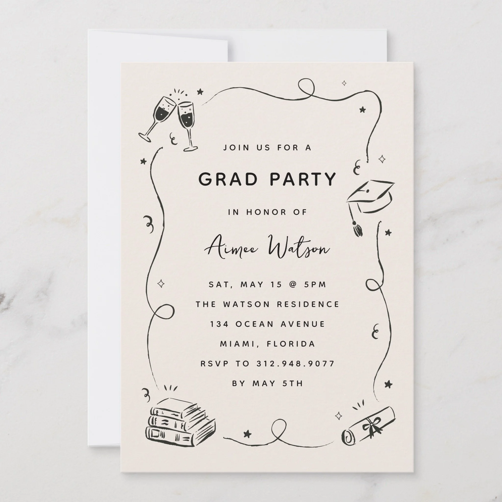 Hand-Drawn Scribble doodle graduation party invitation