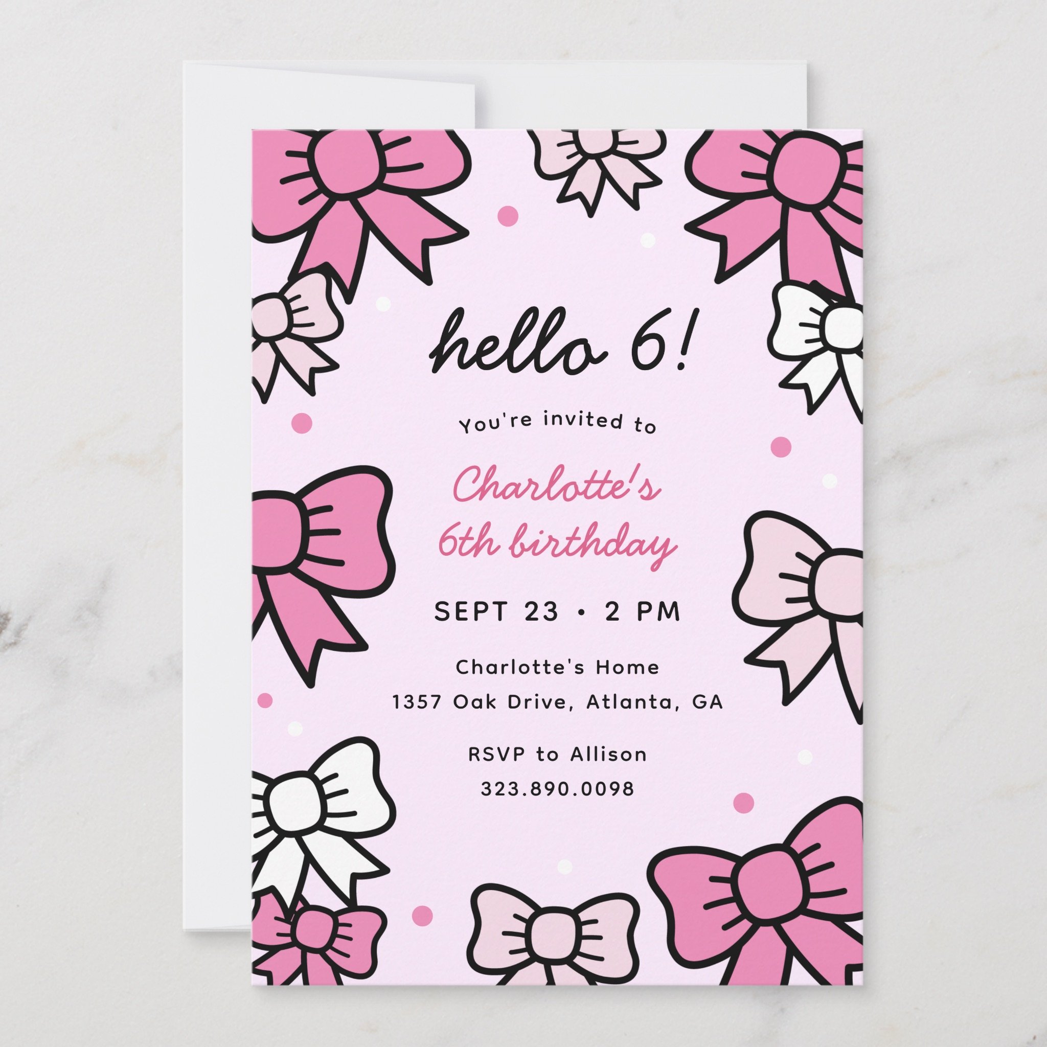 Hello Kitty pink cartoon bows girl's birthday party invitation