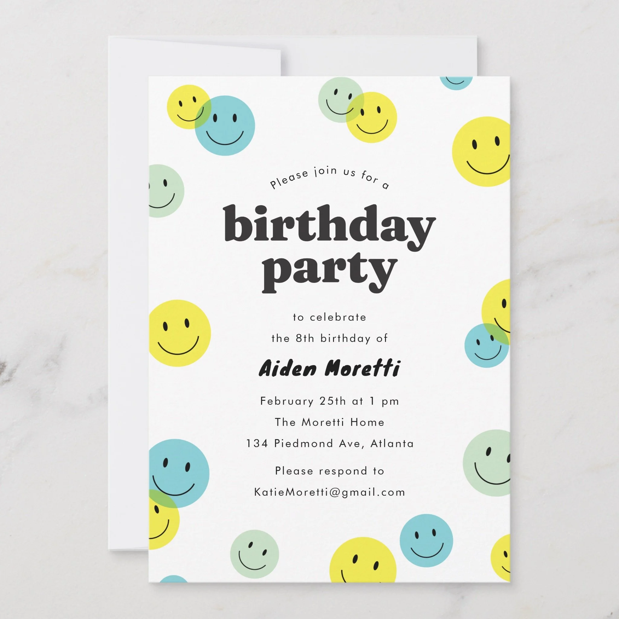 Yellow Smiling Happy Face Kids Birthday Party Invitation
