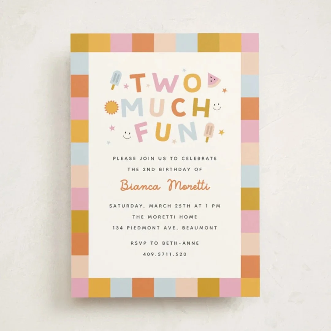 Two Much Fun 2nd Birthday Party Invitation