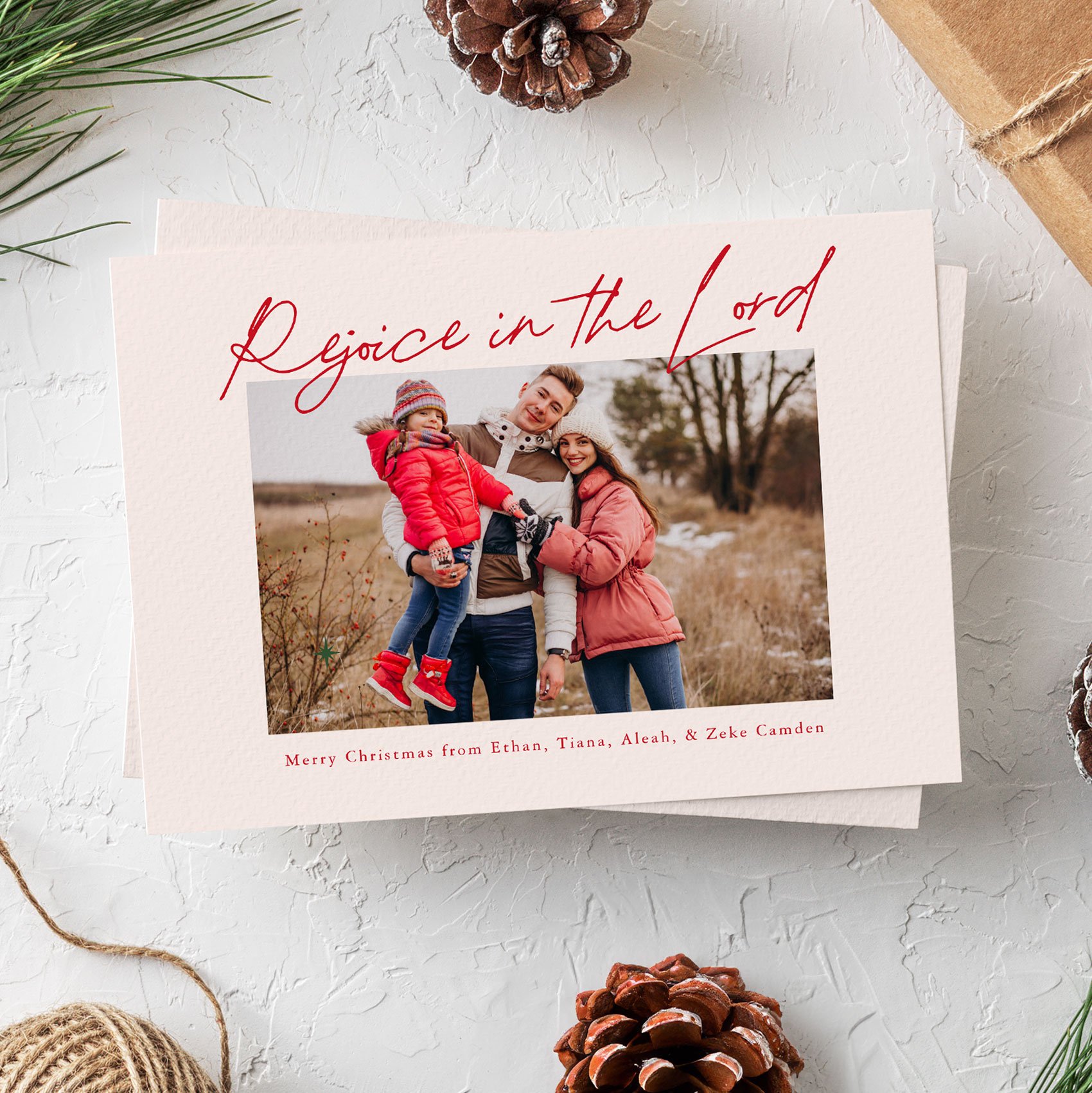 rejoice in the Lord Christmas photo card