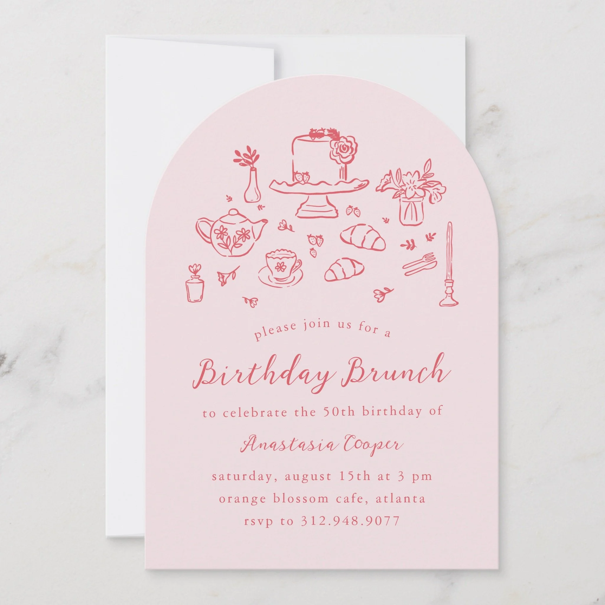 Whimsical Hand-Drawn Birthday Brunch Invitation