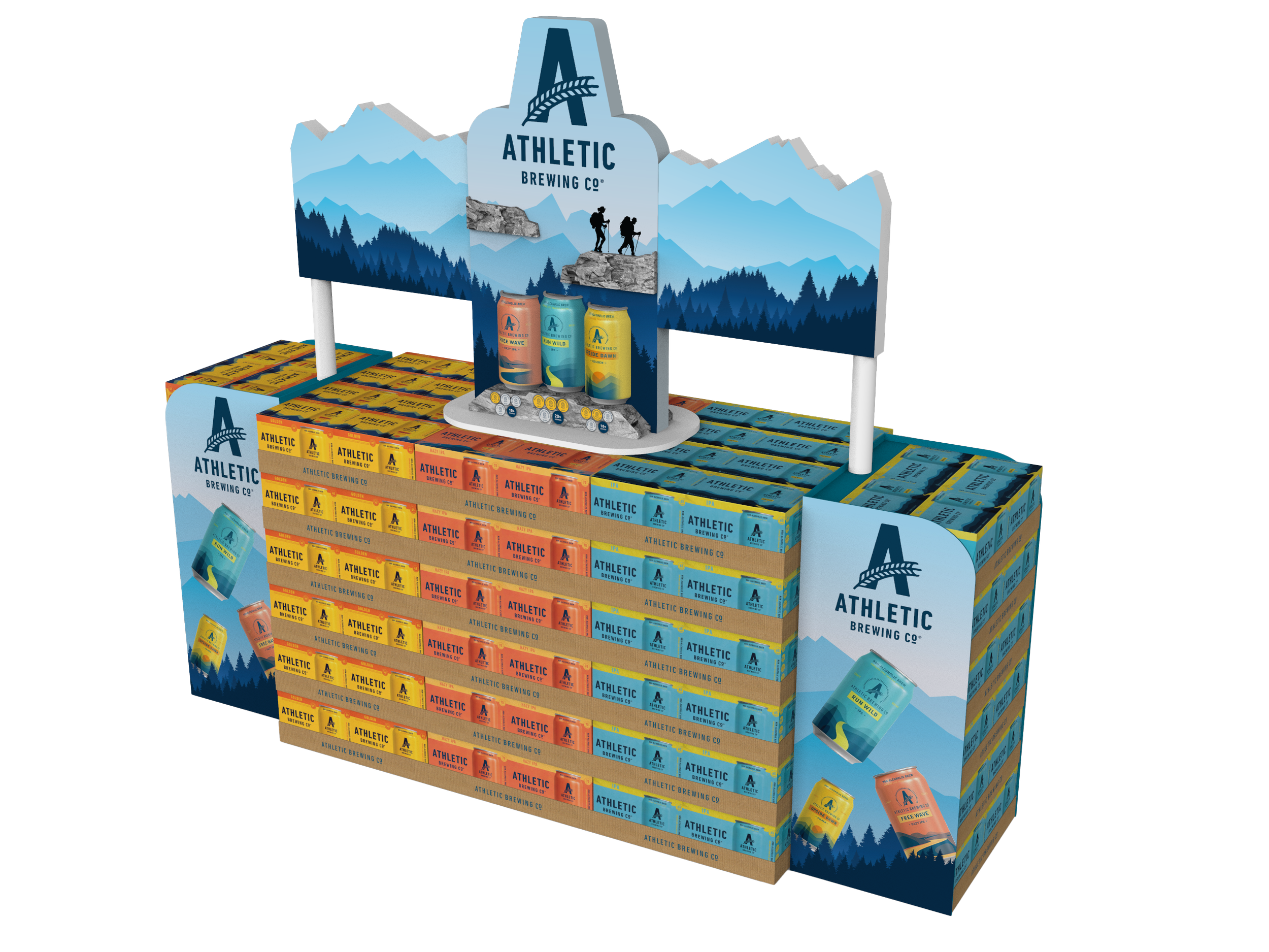Concept B: Extended glorifier with poles that connect into B-Block inside case stackers at both ends of stacked product.
