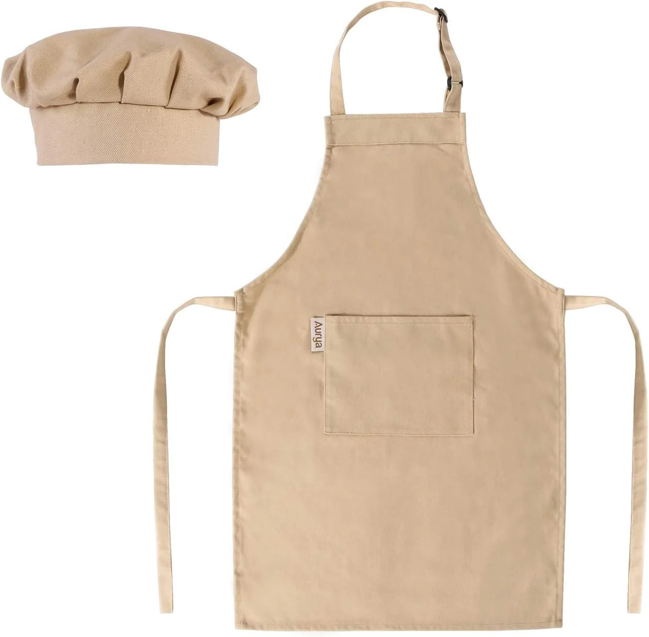 Apron for kids and matching chef hat to keep children away from stains when they help you cook or bake in the kitchen. There is a pocket in front for children to accommodate small cooking or baking accessories. Available in a variety of colors and de