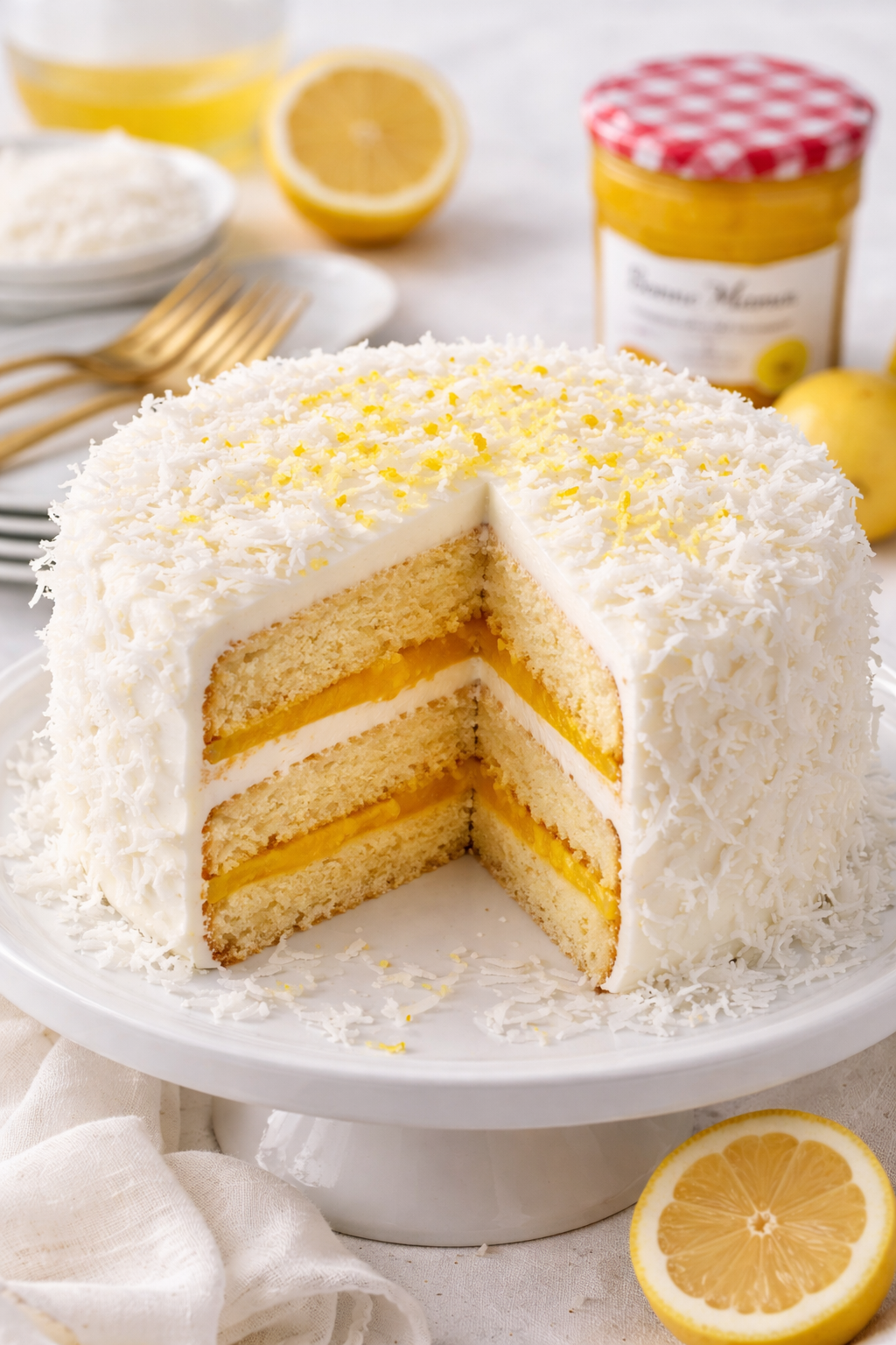 Coconut Rum Cake with Lemon Curd