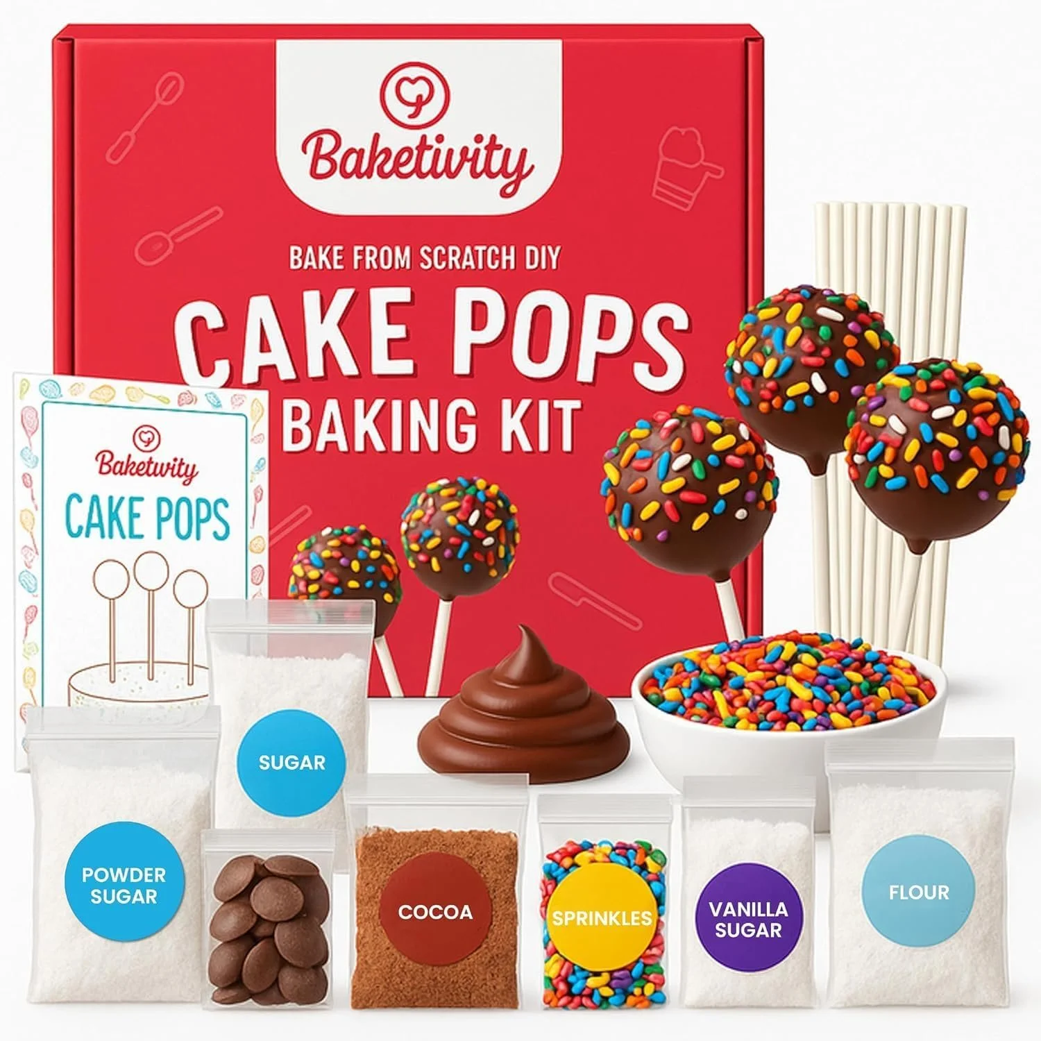 This cake pop kit for kids teaches beginner bakers basic kitchen skills and baking techniques so young chefs can learn and build confidence creating their very own kitchen masterpiece.
