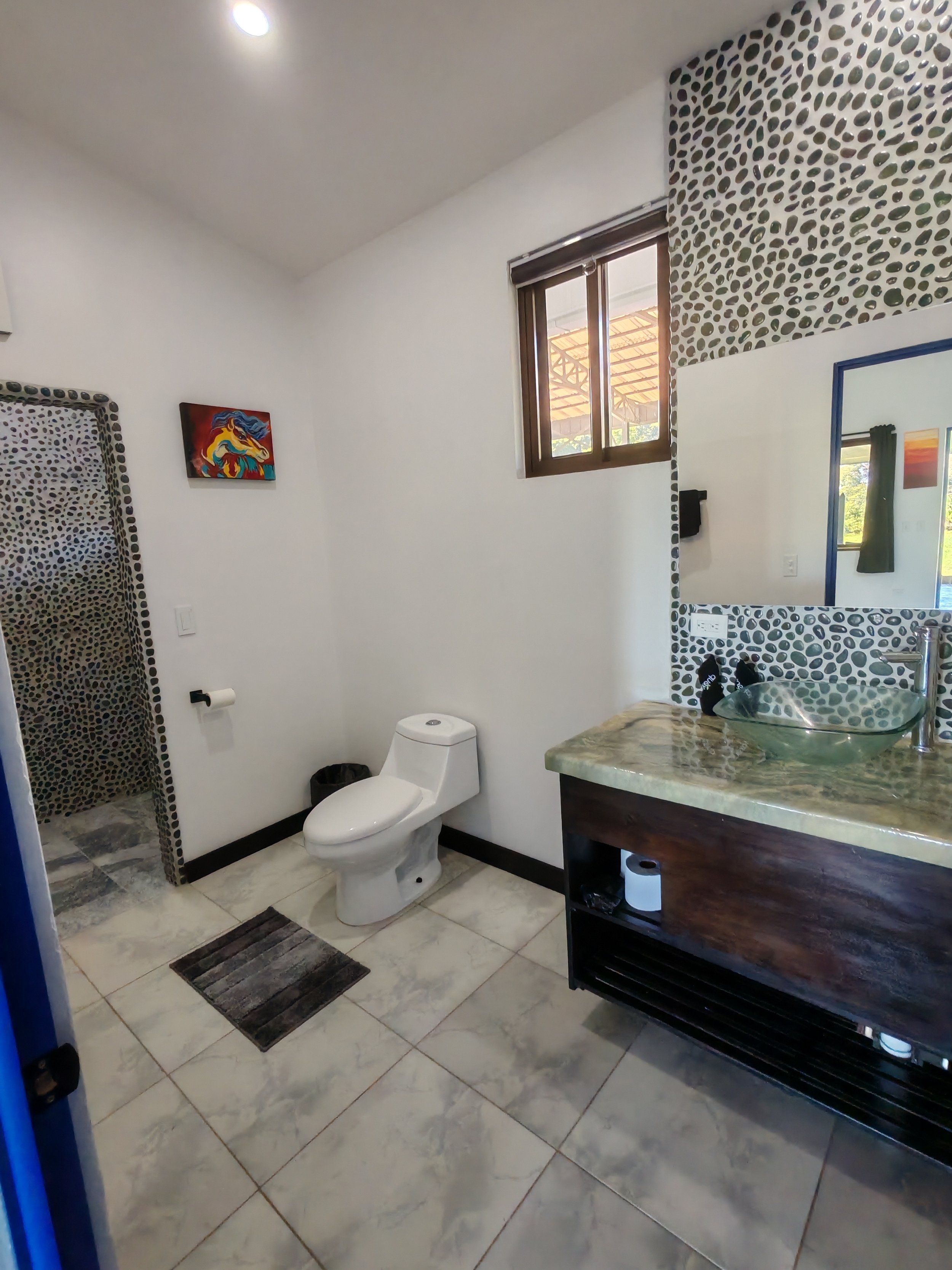 One bathroom. Shower. Hot water
