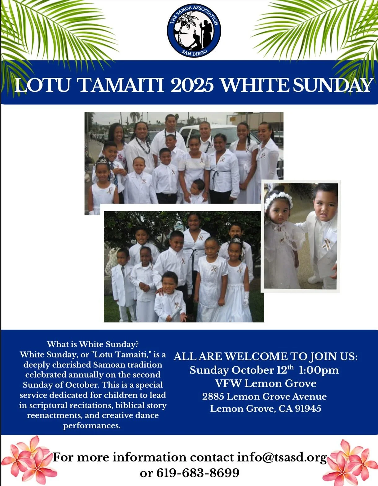 Manuia Le Taeao ✨a repost with our flyer attached so all can screenshot, share and save the flyer for THIS upcoming Sunday Oct 12! 

#whitesunday #community #samoanculture