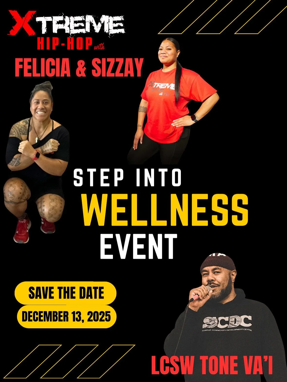 🌿Introducing our Step Into Wellness Event!🌿

Join us for a day of movement, mindfulness, and community
&mdash; led by the amazing Felicia and Sizzay, featuring LCSW Tone Va&rsquo;i! 💫

🗓️Save the date: Saturday, December 13th
Stay tuned &mdash; m