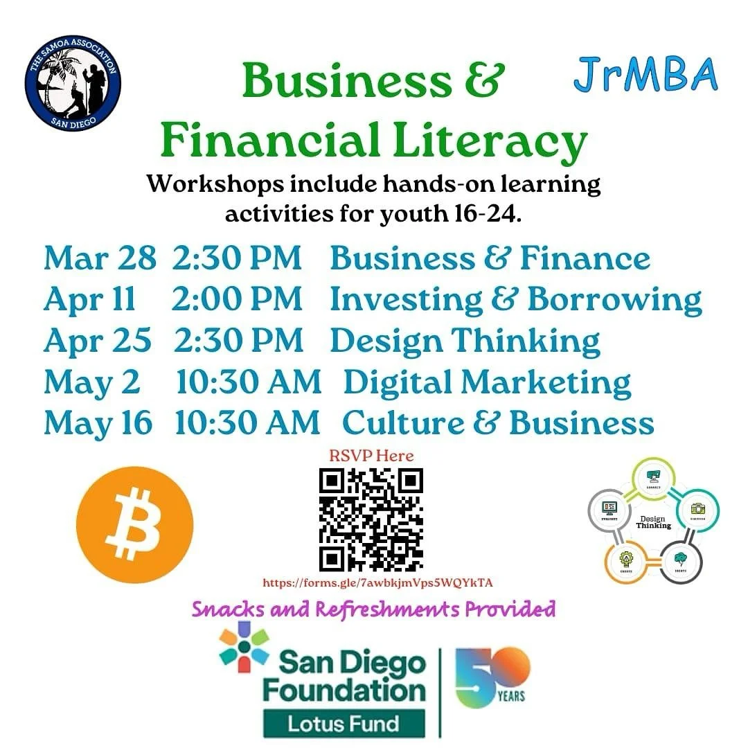 Here are all of our Financial Literacy Workshops coming up ! 💼📊

Hands-on learning for youth ages 16&ndash;24. Join us for interactive sessions on business, investing, marketing, and more!

Mar 28 &ndash; Business &amp; Finance (2:30 PM)
Apr 11 &nd