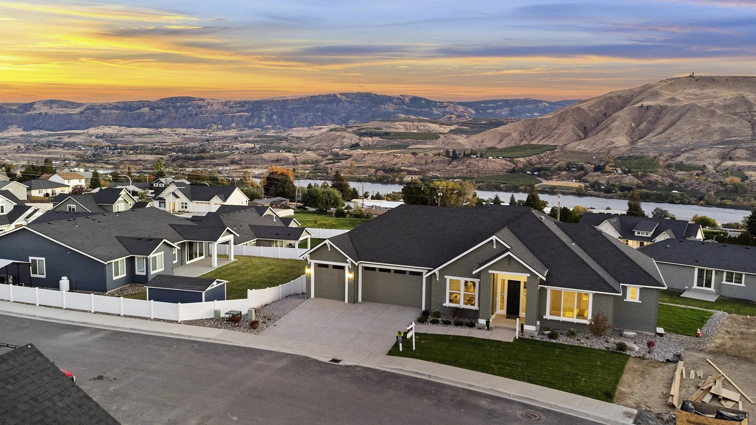 Front aerials with sunset
