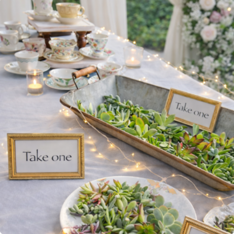 Teacups and succulents on a table