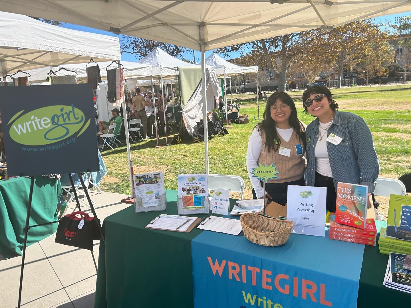 WriteGirl staff members and volunteers are out at the @nhmla Commons opening! Stop by our table anytime between now and 5 PM (Pacific Time) and make sure to attend our guided writing workshop at 2 PM! Check out more information to buy tickets here: h
