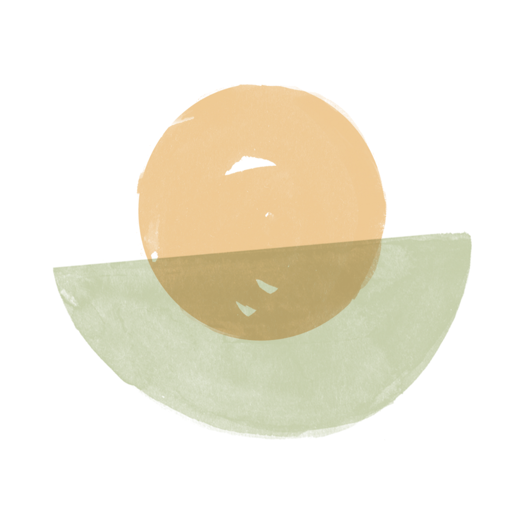 Abstract geometric design with a large beige circle above a smaller greenish semicircle, creating a minimalistic composition.