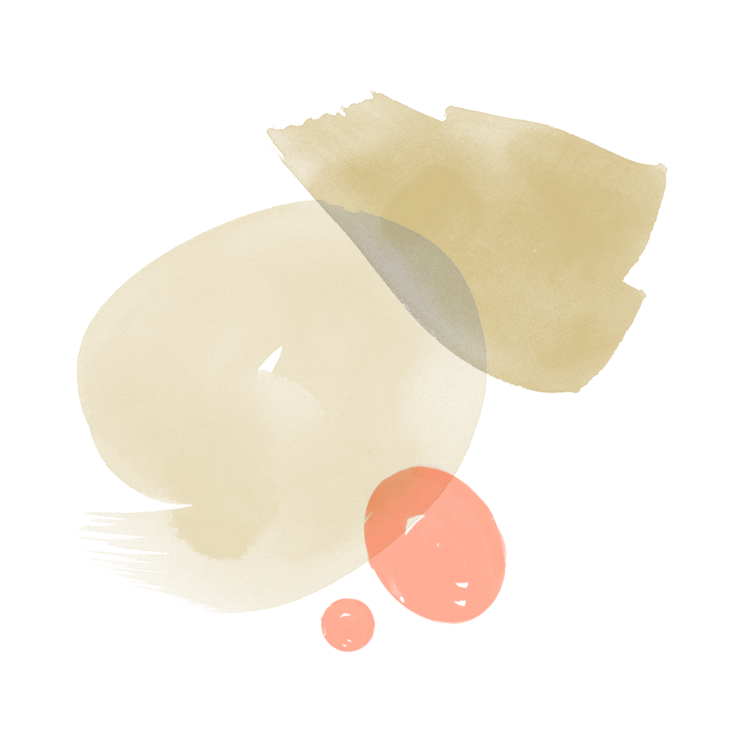 Abstract digital art with overlapping circles and shapes in beige, pink, gray, and gold tones.