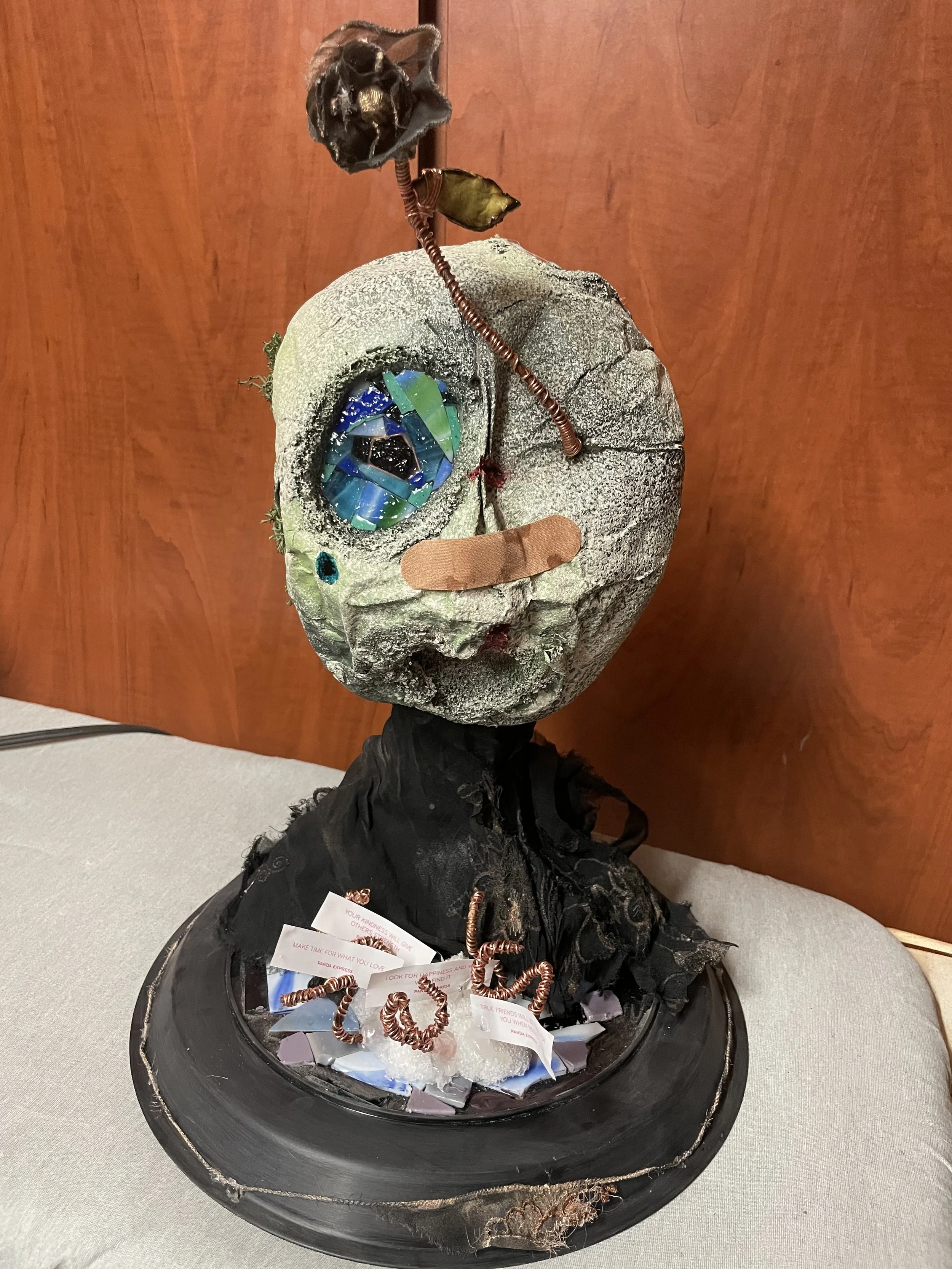 "Good Fight" [Paper Mache, Glass, Wire, Found Parts, Paint, Adhesives, & Dirt] (2024)