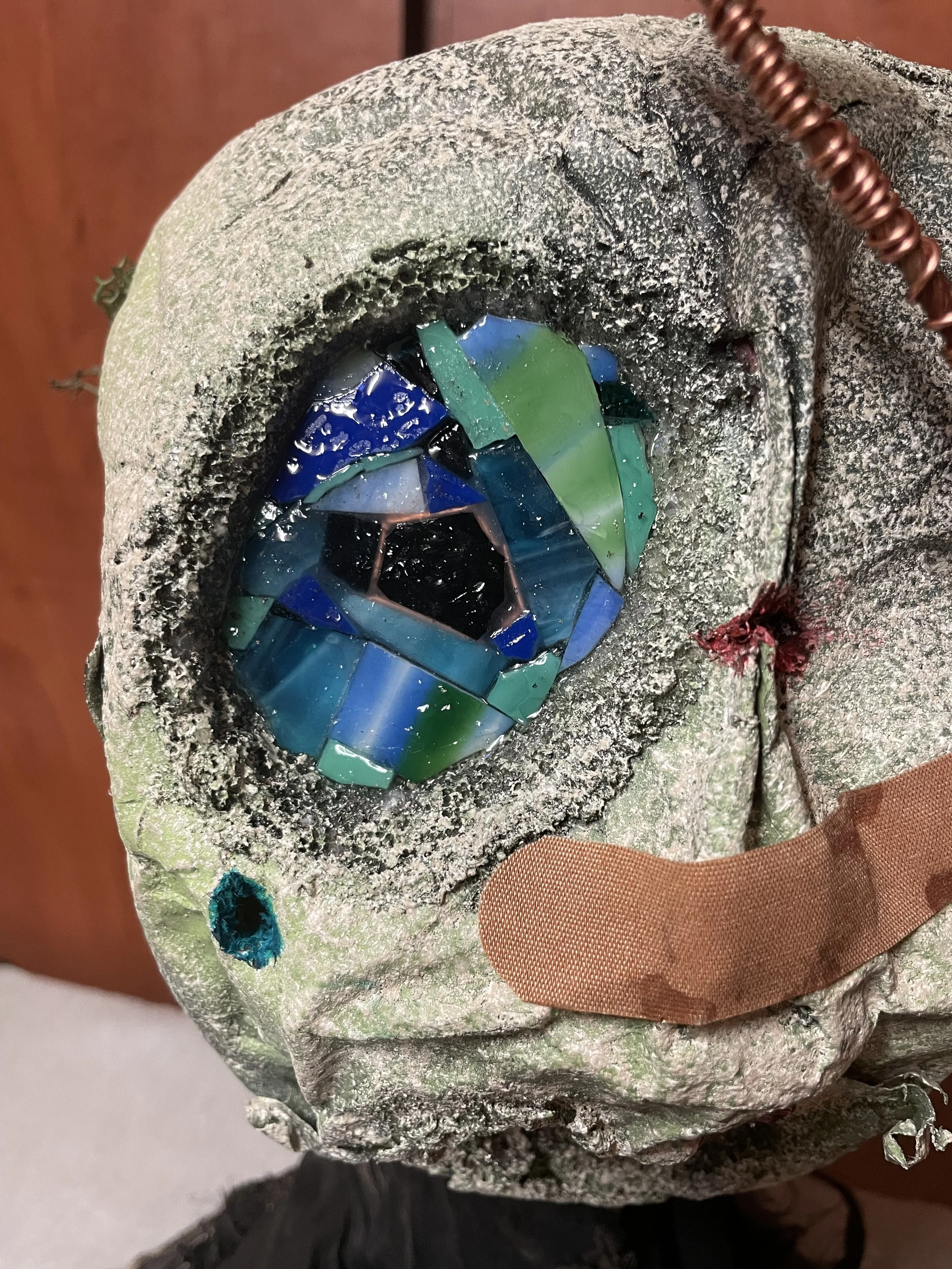 "Good Fight" [Paper Mache, Glass, Wire, Found Parts, Paint, Adhesives, & Dirt] (2024)