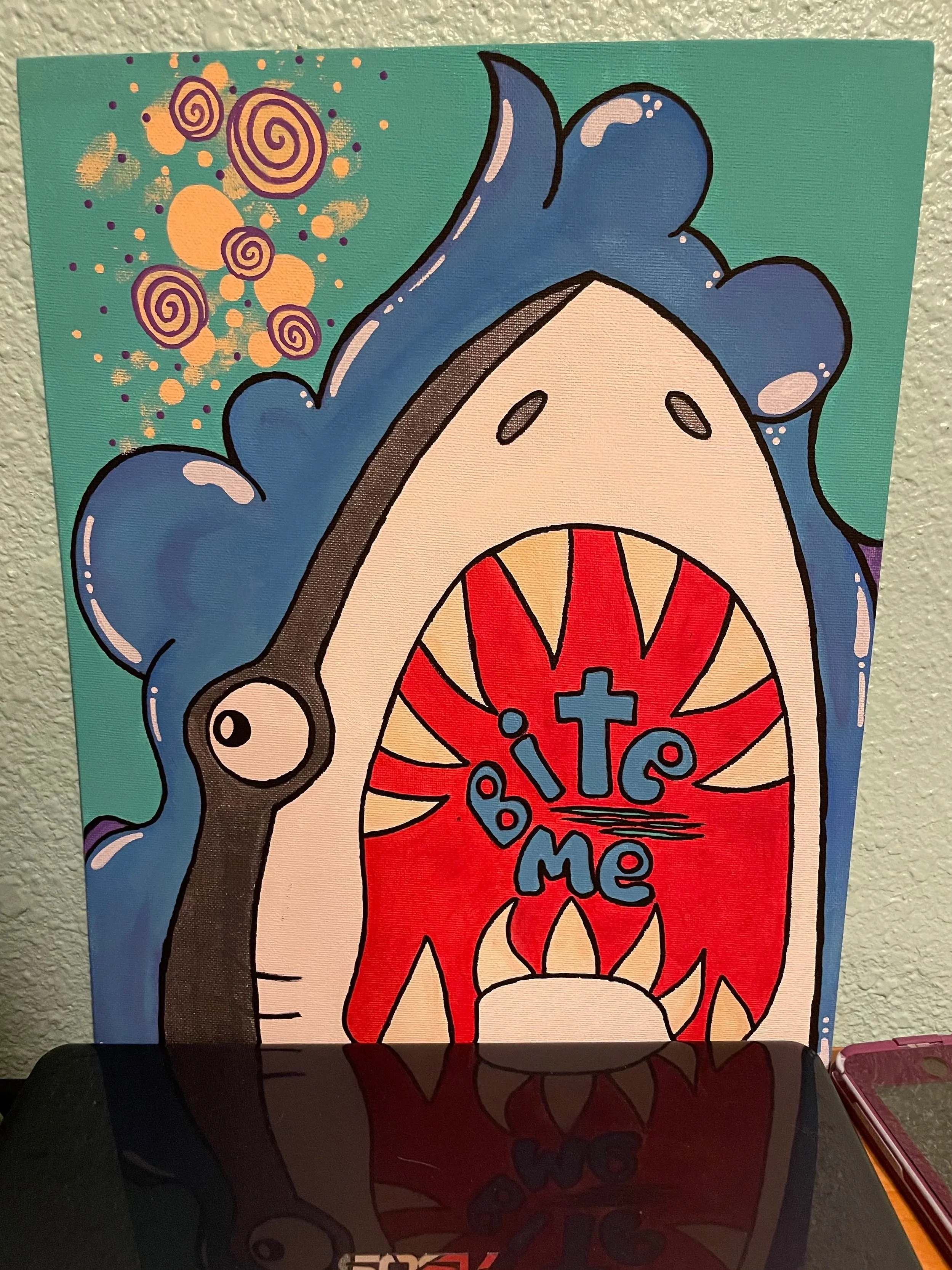 "Pop Shark" [Acrylic Paint & Markers on Canvas Board] (2025)