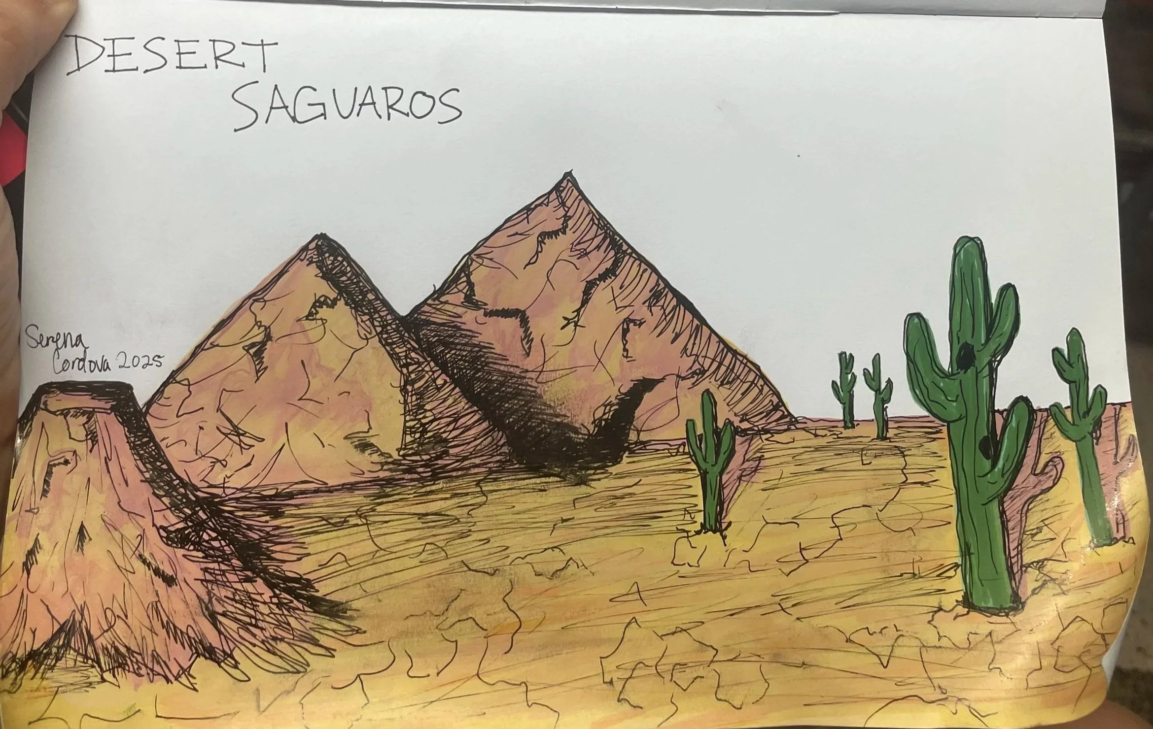 "Desert Saguaros" [Acrylic Paint Markers & Micron Pens on Paper] (2025)