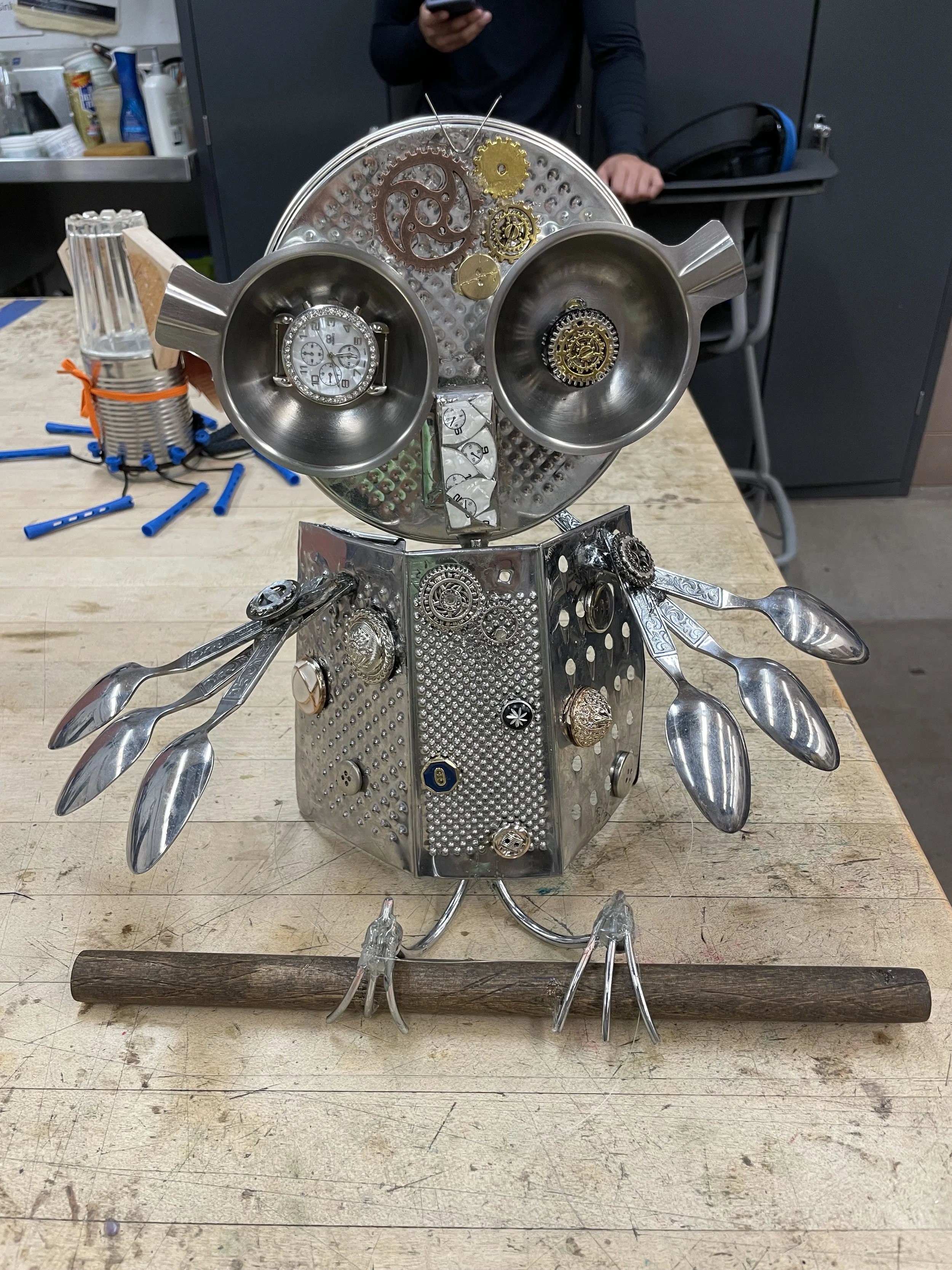 "A Clockwork Owl" [Metal, Wood, & Adhesive] (2024)