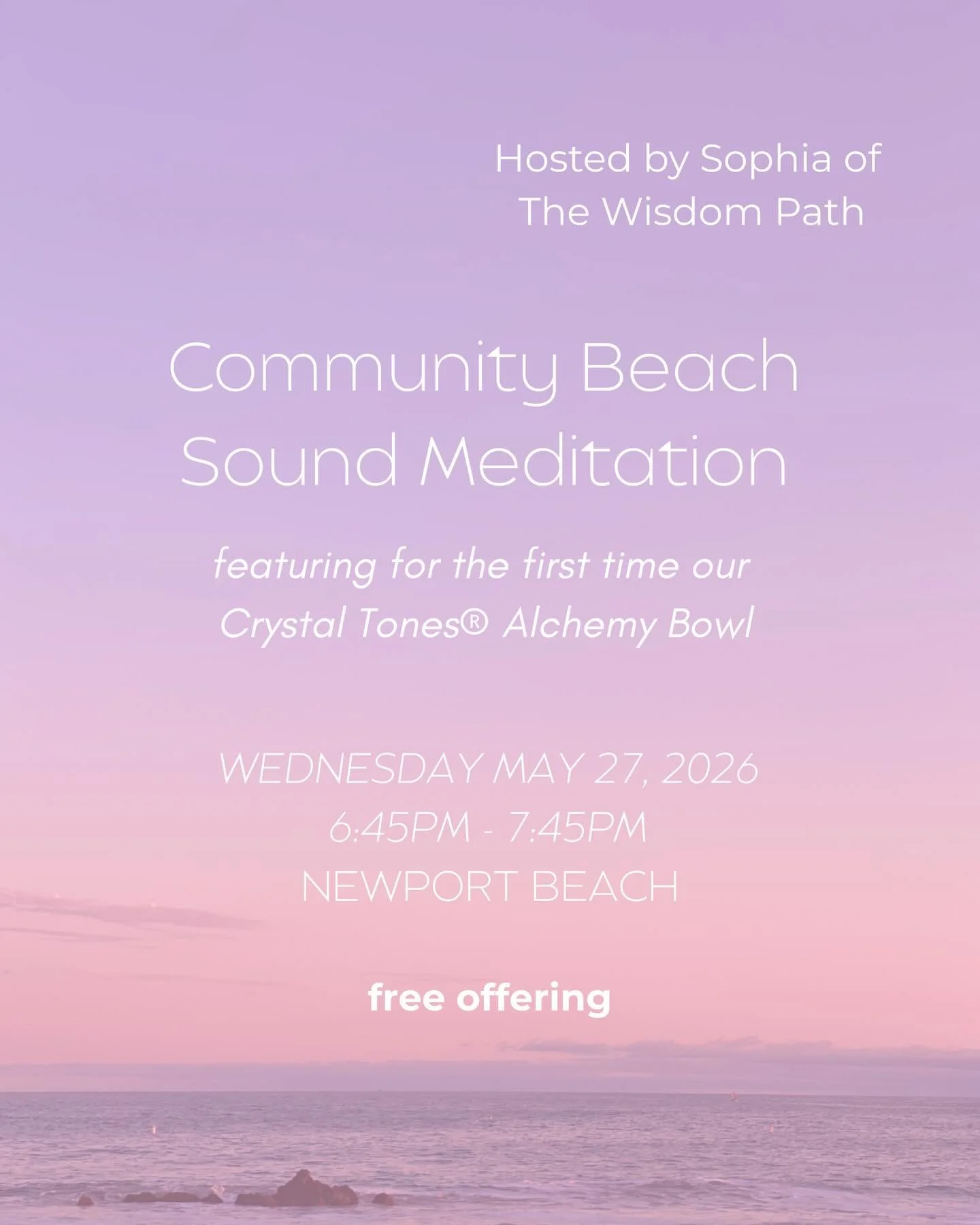 your beach sound meditation is back&hellip; with an elevated experience ✨💖

Community Beach Sound Meditation 
Wednesday May 27, 2026
6:30pm - 7:30pm
Newport Beach - DM for specific location 

free offering🪽

The Wisdom Path has been slowly upgradin
