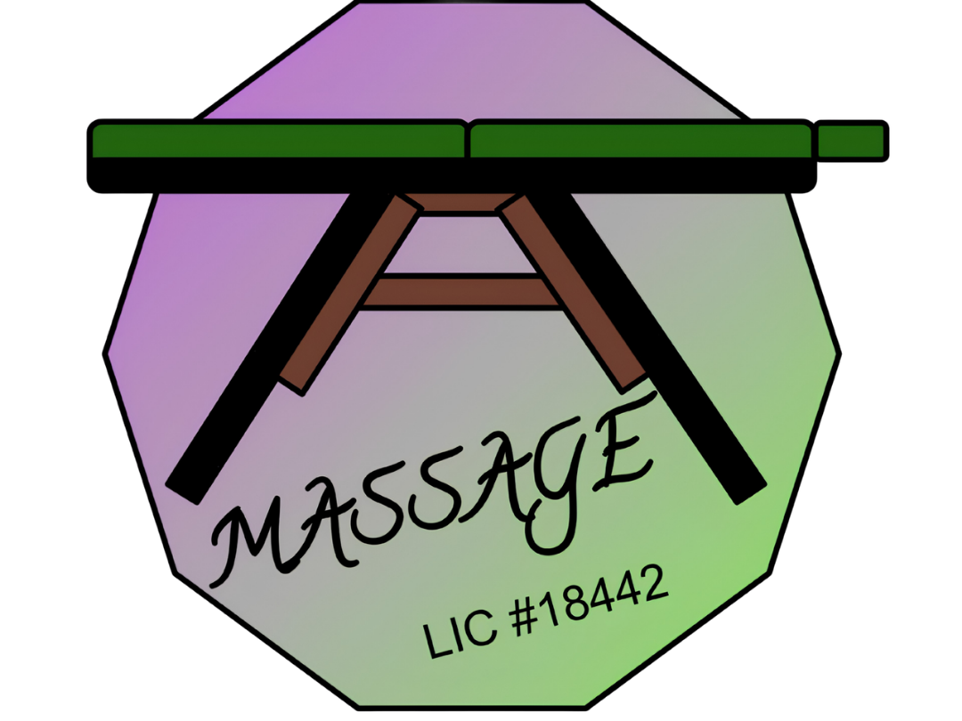 Logo for Massage with a stylized massage table and the text 'Massage' with a license number LIC #18442. McMinnville Oregon Yamhill County Willamette Valley Massage Therapist MT M.T. Massage Therapy