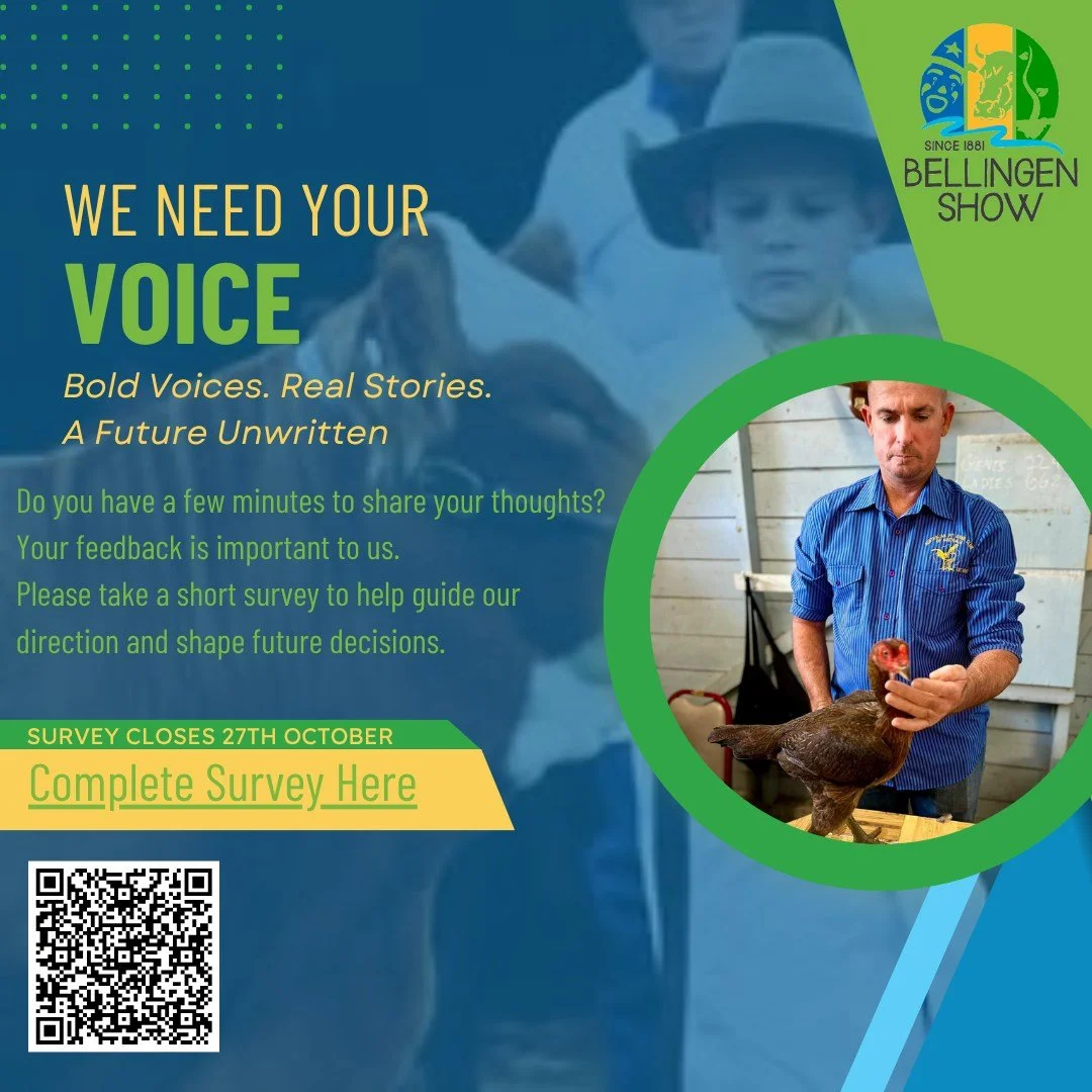 🎡 Help Shape the Bellingen Show!
 
 The Bellingen Show is dreaming big, and we want YOU to help shape the future 🎪💭

 Whether you're a die-hard fan, an occasional visitor, or have never been at all, your ideas are gold.

💬 What could make the Sho