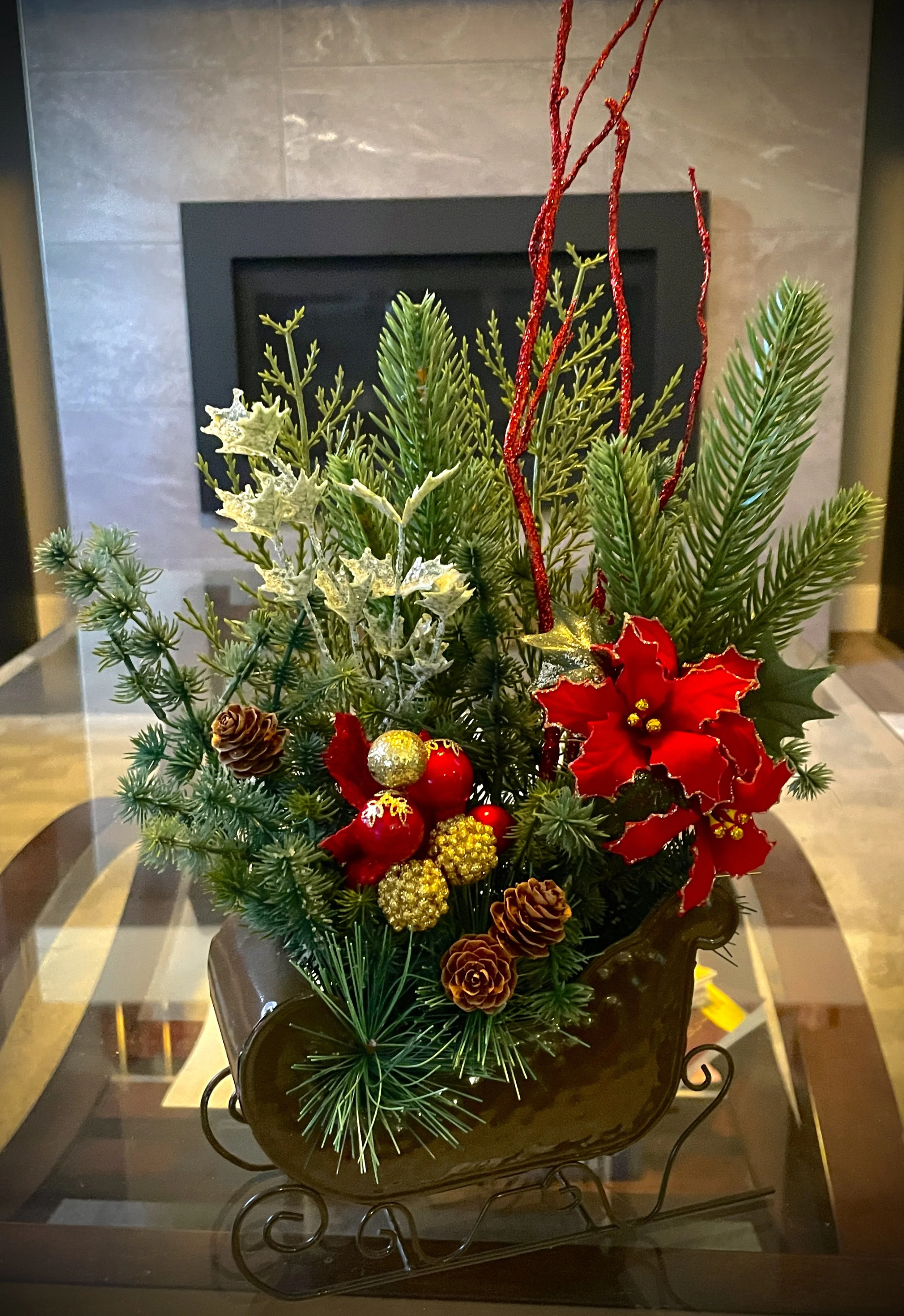 Faux Greenery Christmas Sleigh - 2