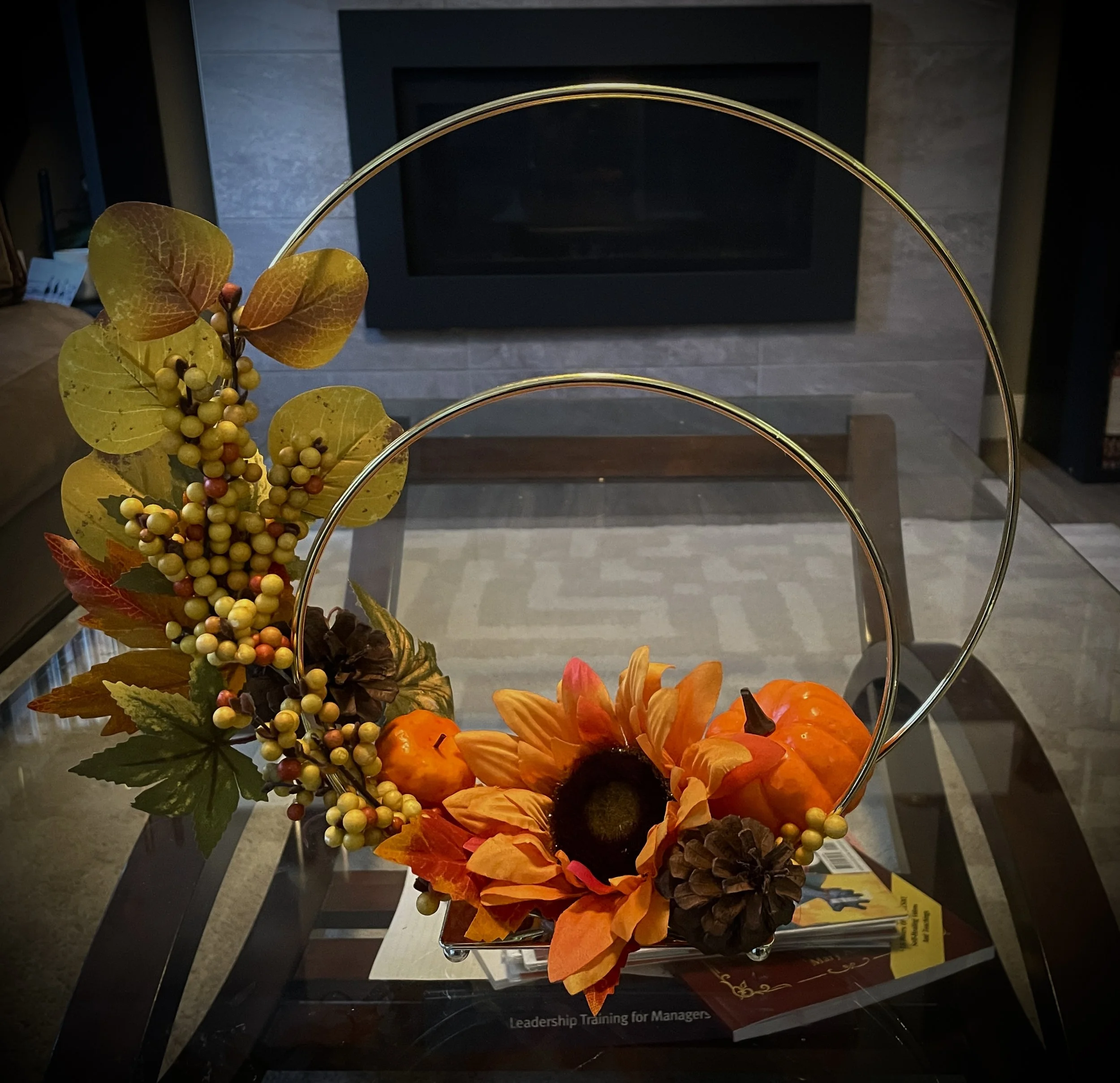 Sunflower and Berry Double Hoop Centerpiece
