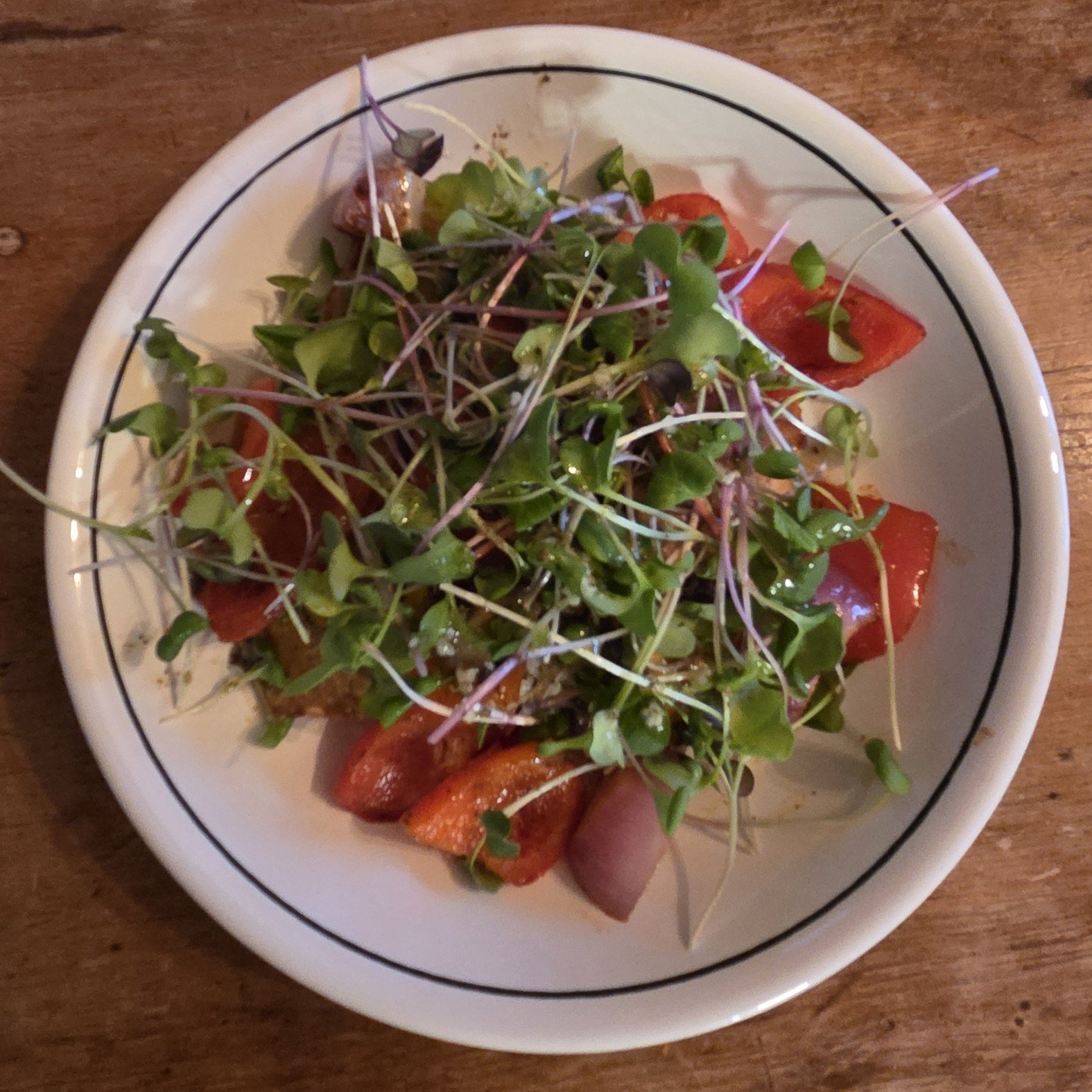 Grilled Tofu &amp; Brown Rice Bowl with Roasted Peppers &amp; Radish Microgreens